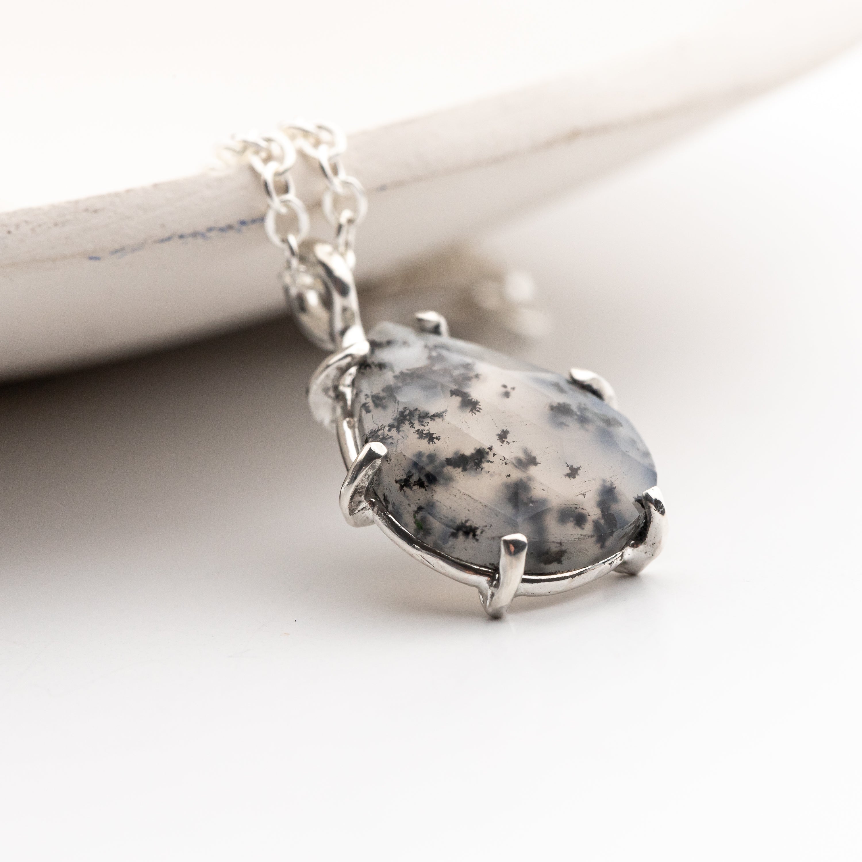 Handmade Prong Set Agate Pendant on Sterling Silver Chain