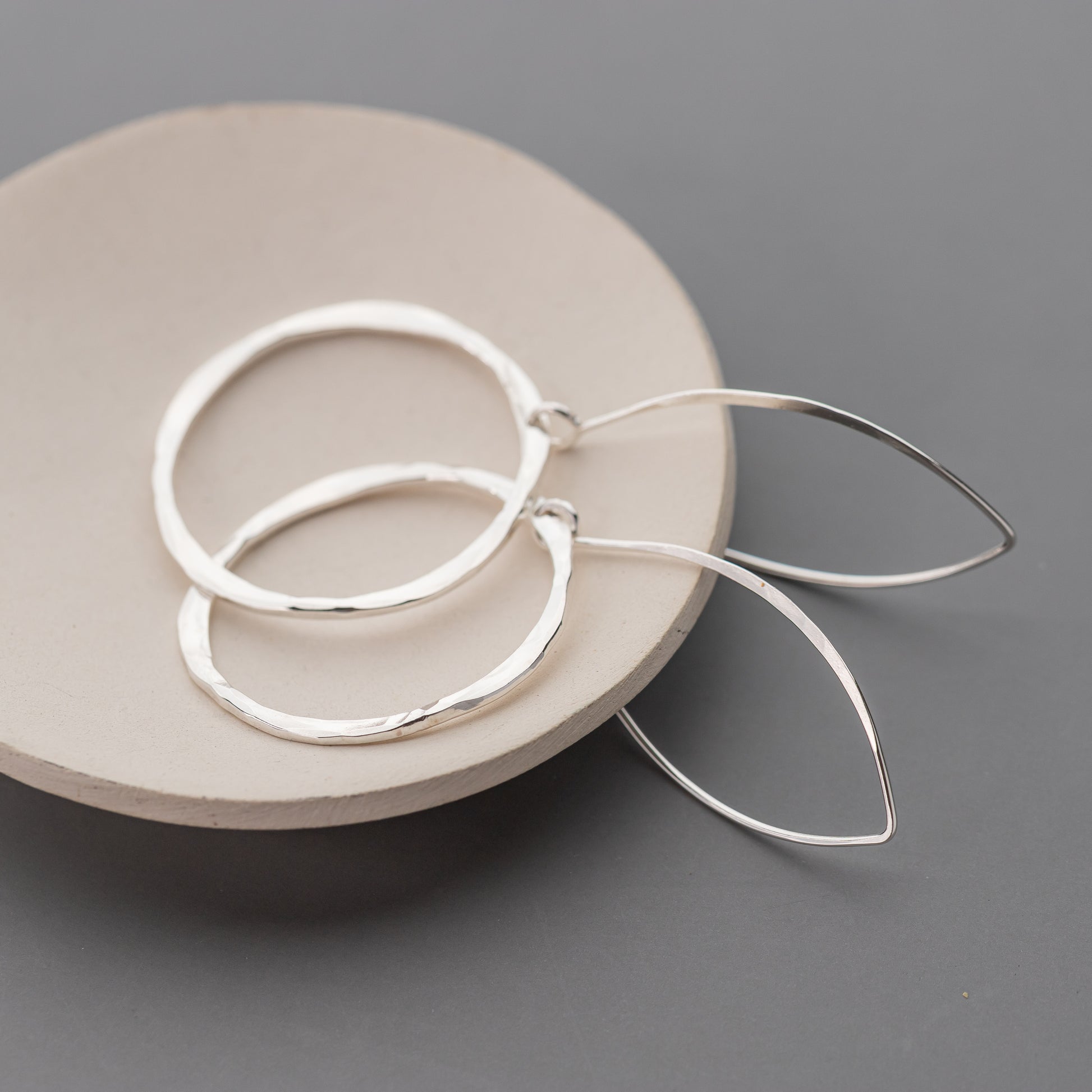 Argentium silver circle drop earrings polished to a high shine