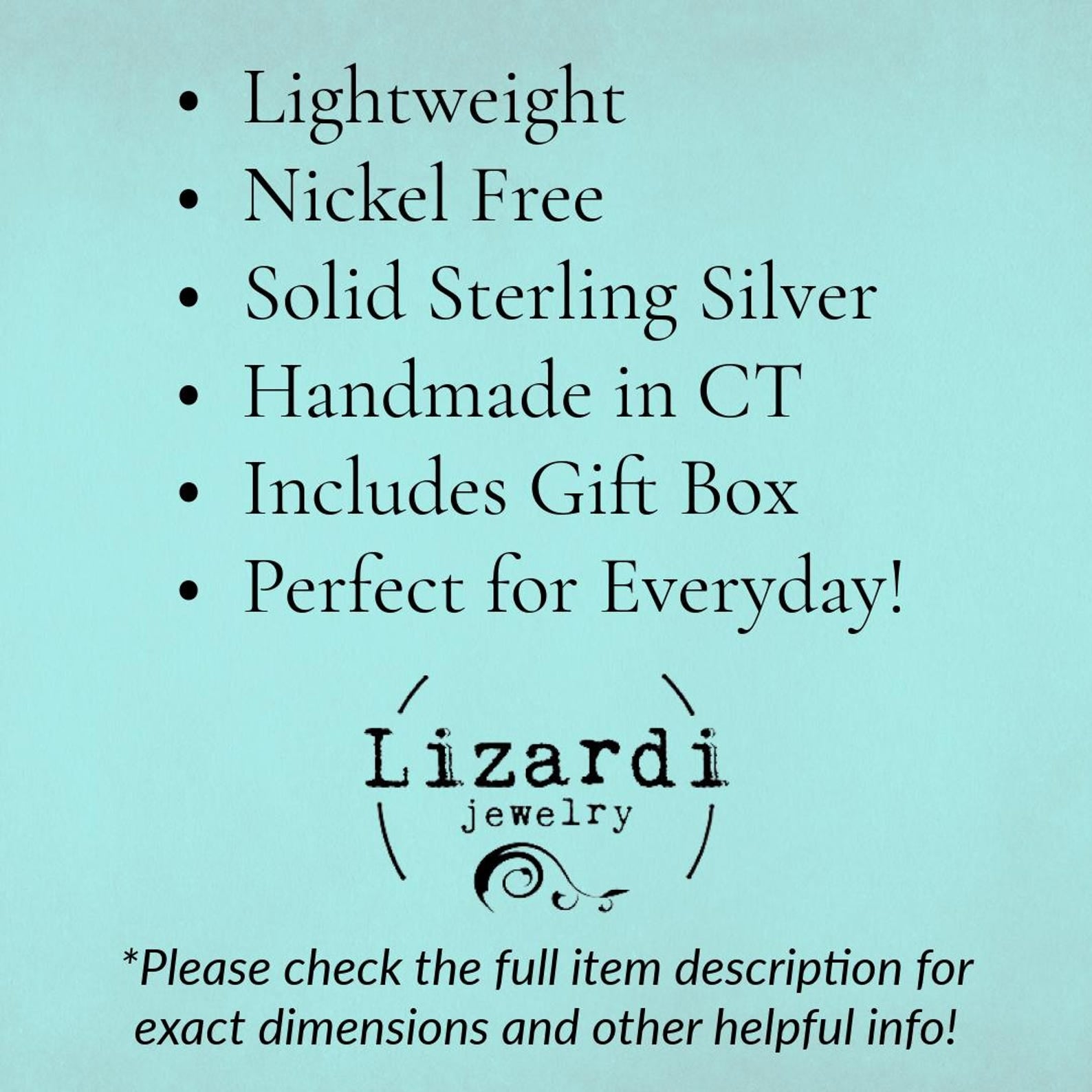 Lizardi Jewelry description on a light blue background