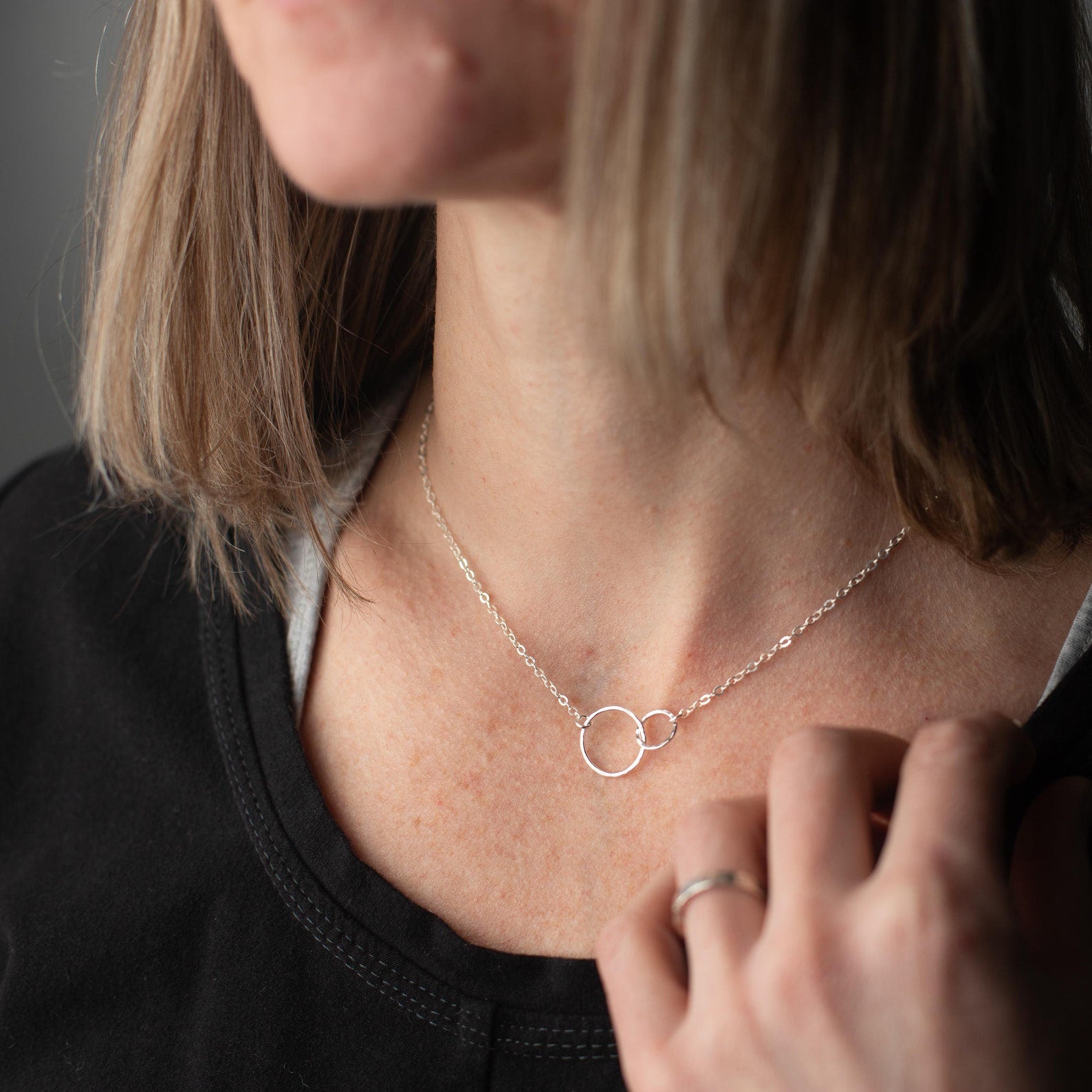 Hammered Two Circle Necklace