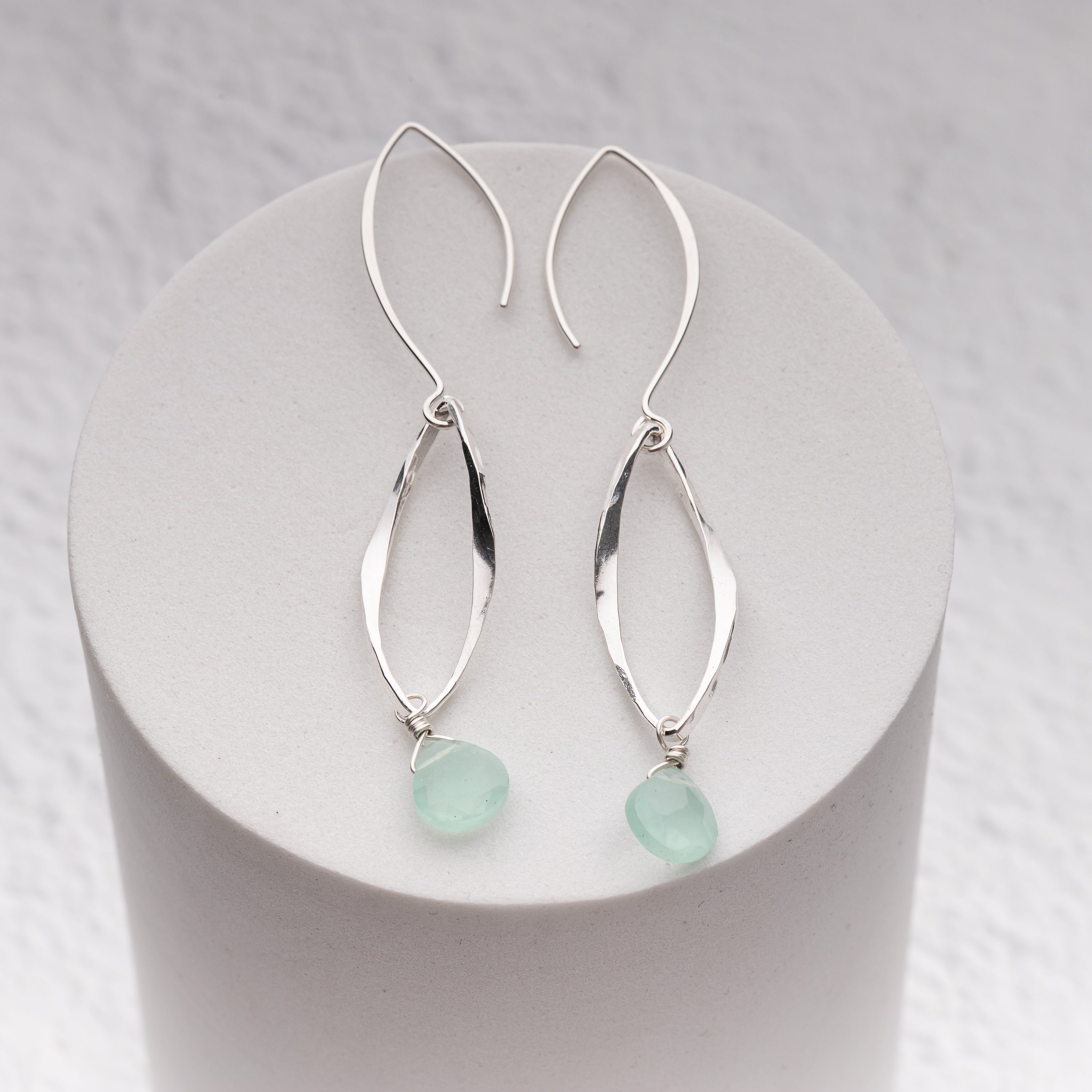 Aqua Chalcedony with Twisted Drops and Long Ear wires