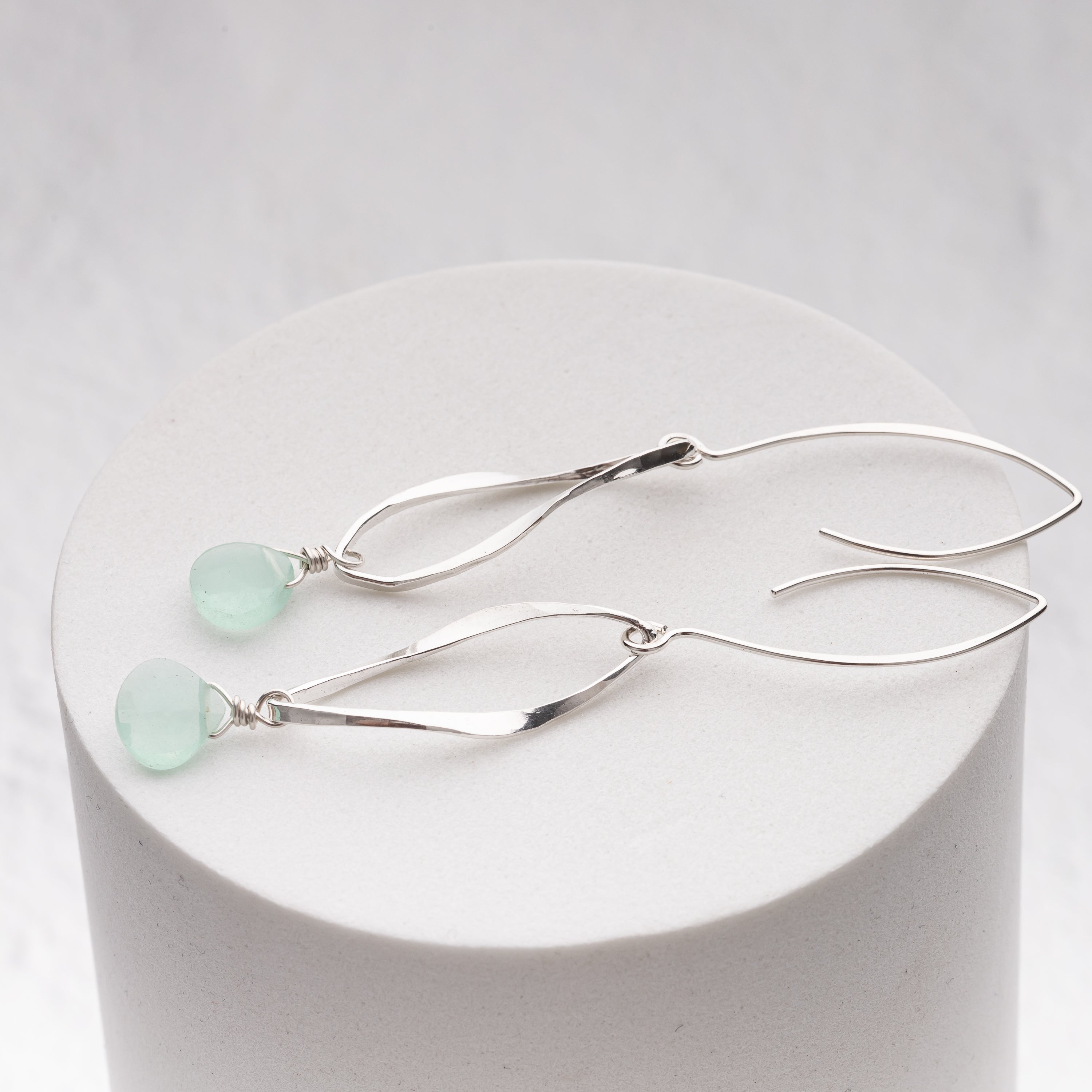 Aqua Chalcedony with Twisted Drops and Long Ear wires