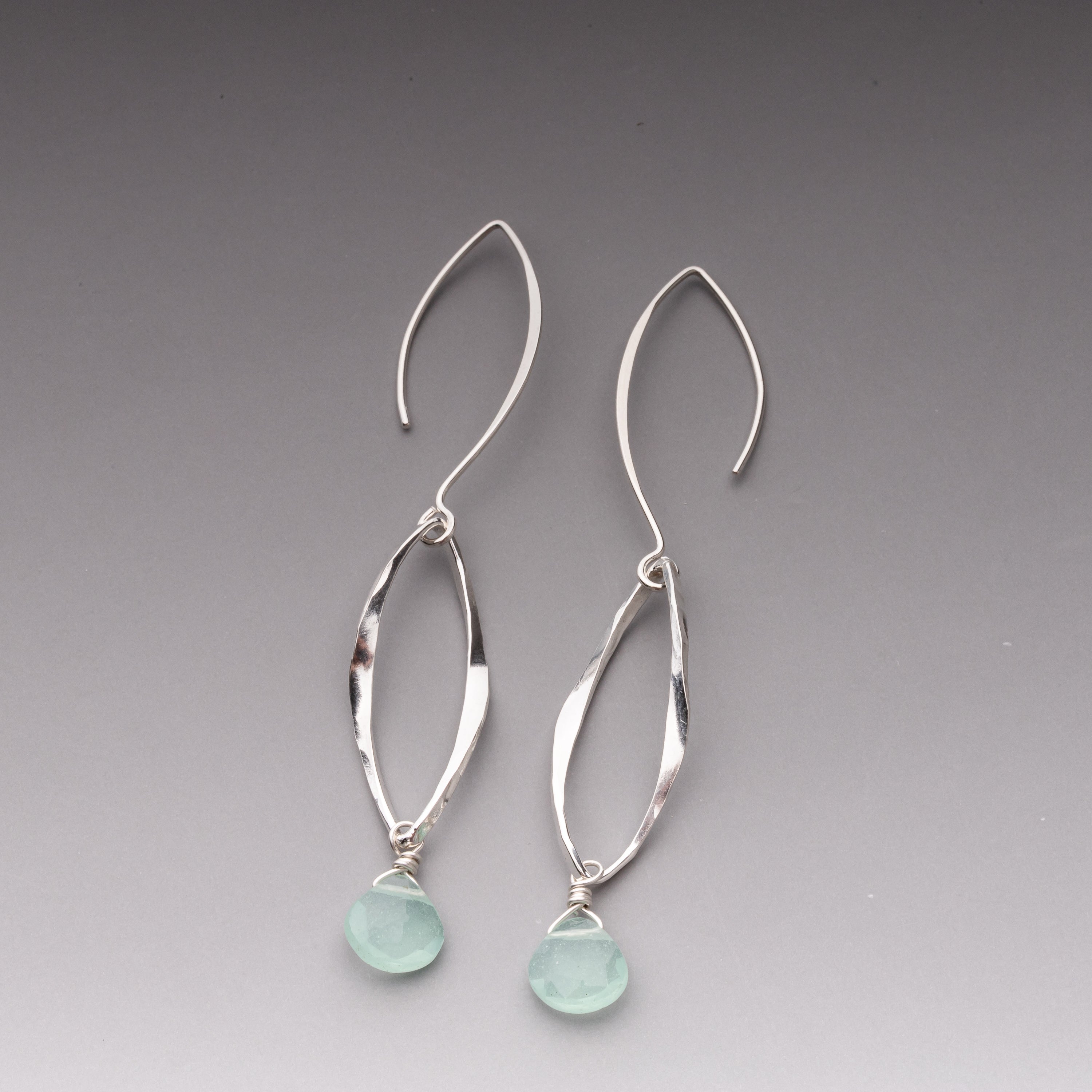 Aqua Chalcedony with Twisted Drops and Long Ear wires