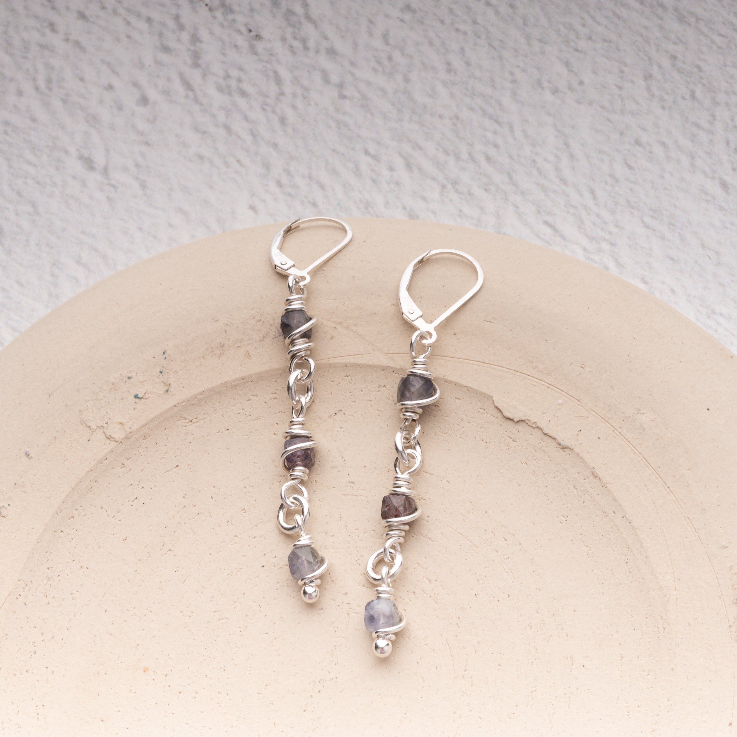 Wire Wrapped Iolite Dangle Earrings