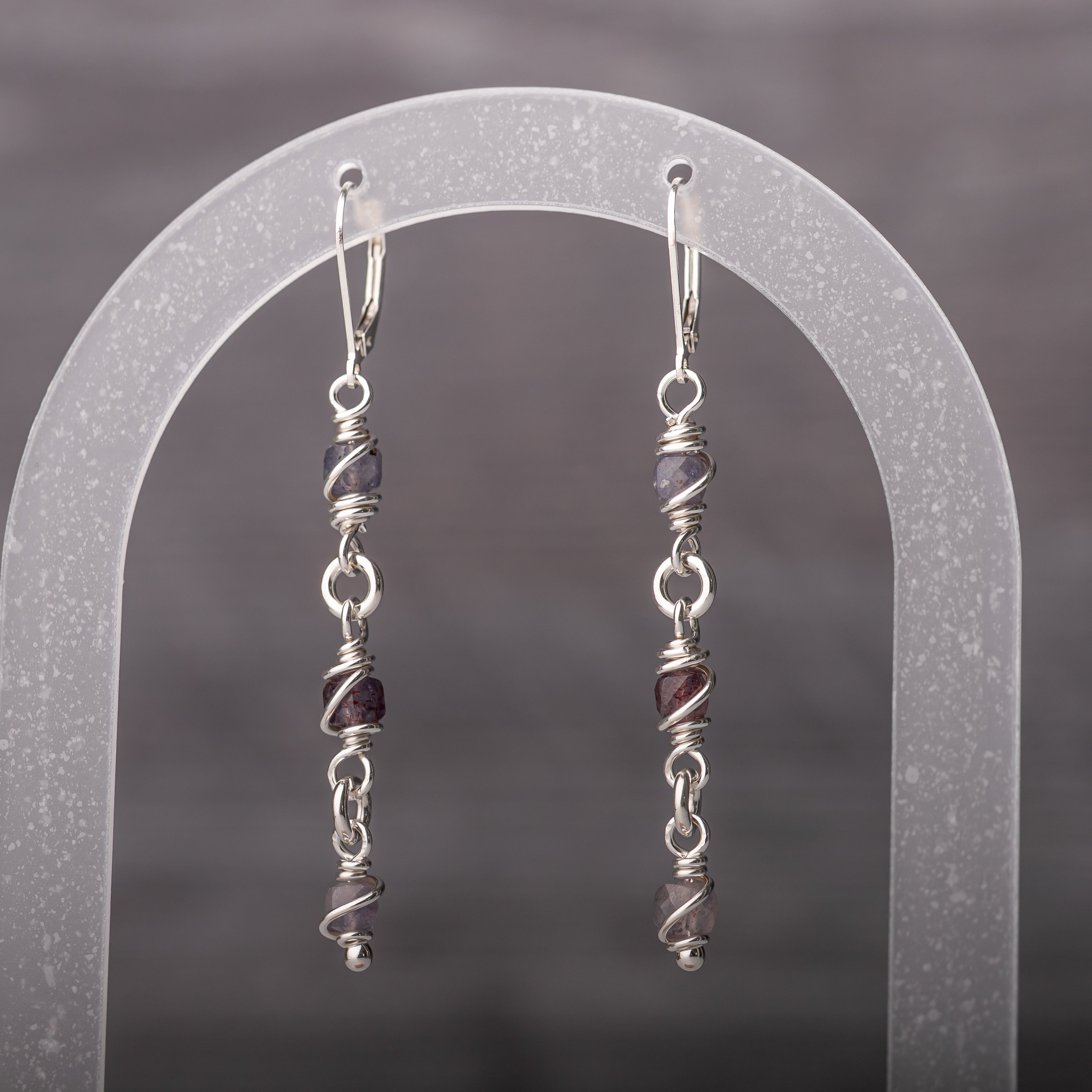 Wire Wrapped Iolite Dangle Earrings