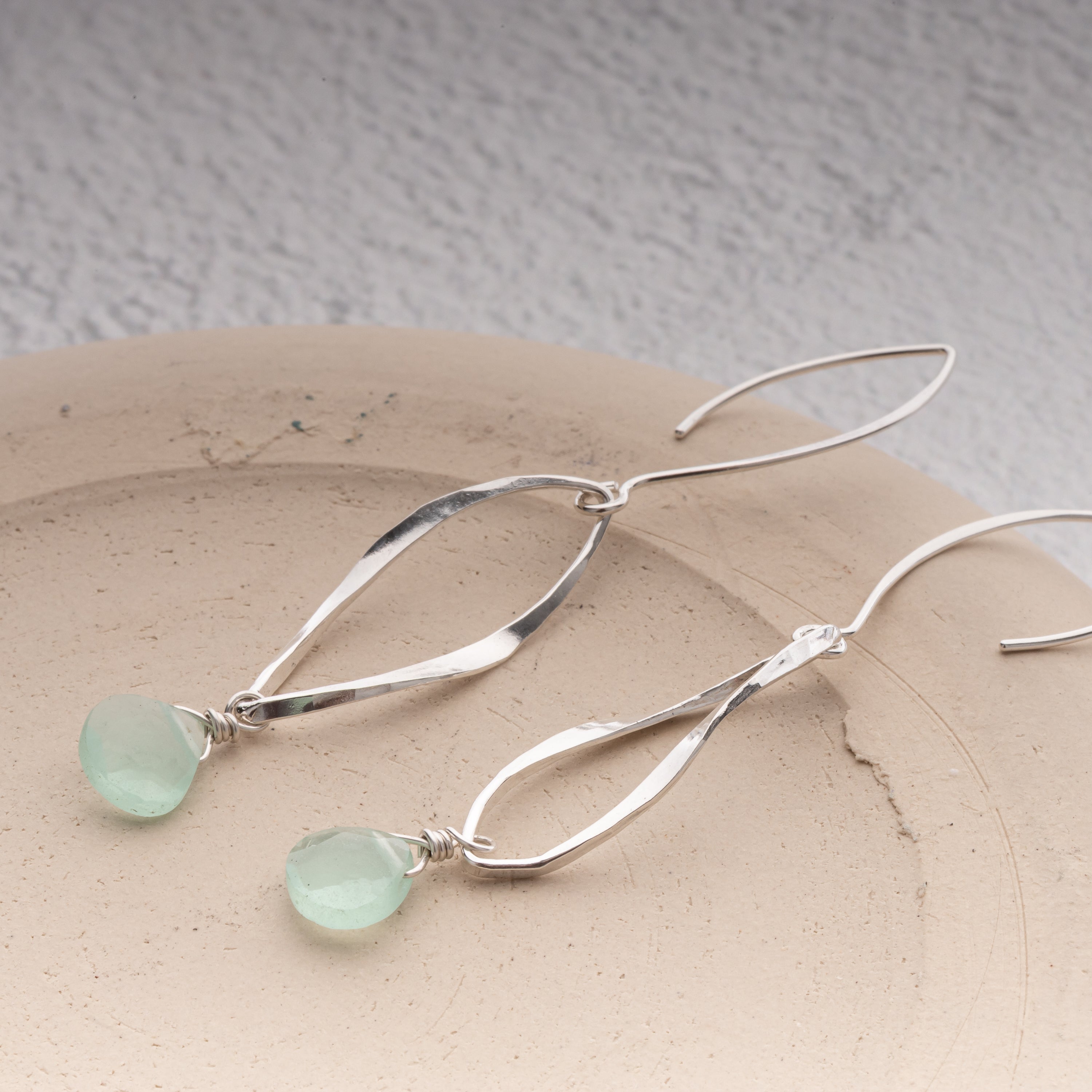 Aqua Chalcedony with Twisted Drops and Long Ear wires