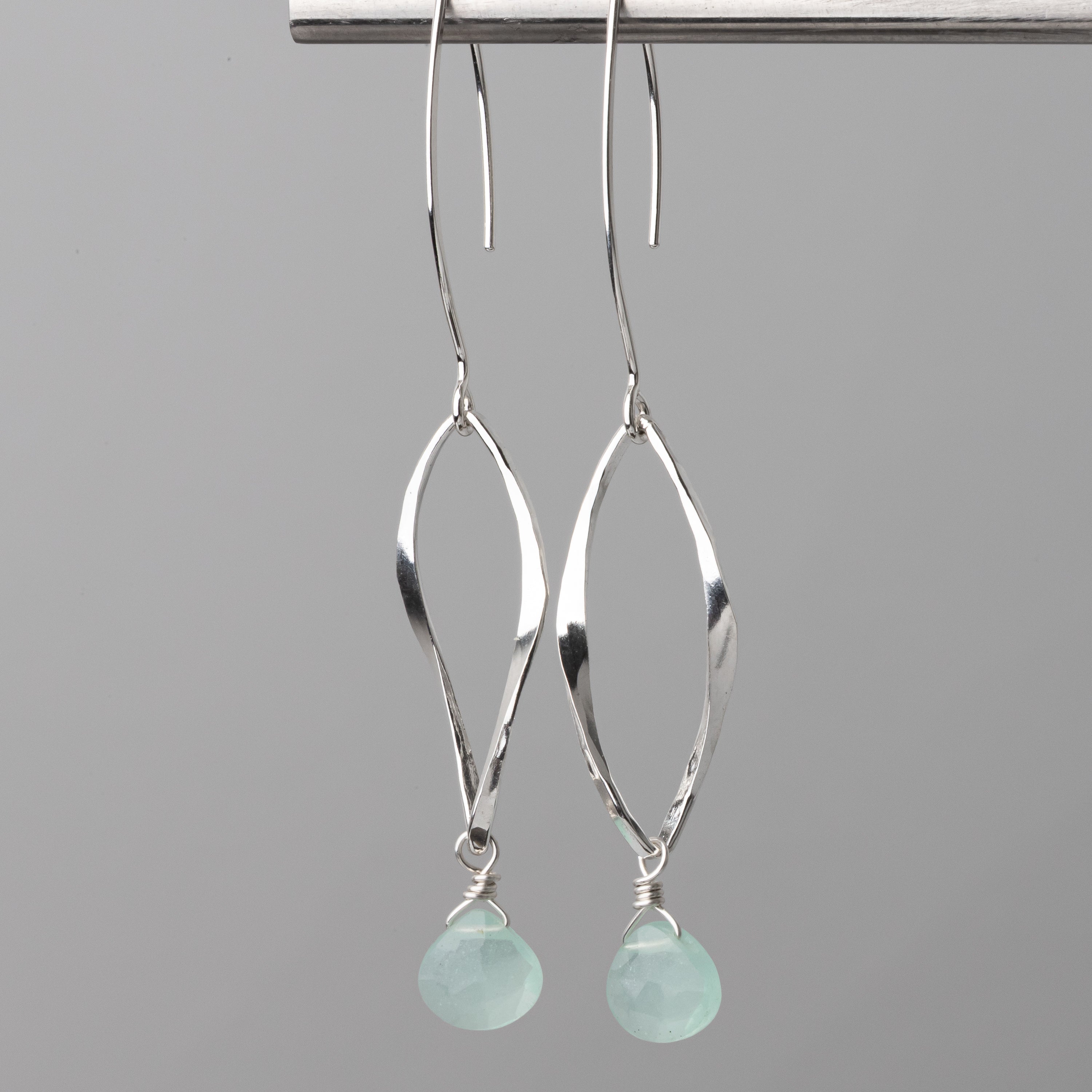 Aqua Chalcedony with Twisted Drops and Long Ear wires