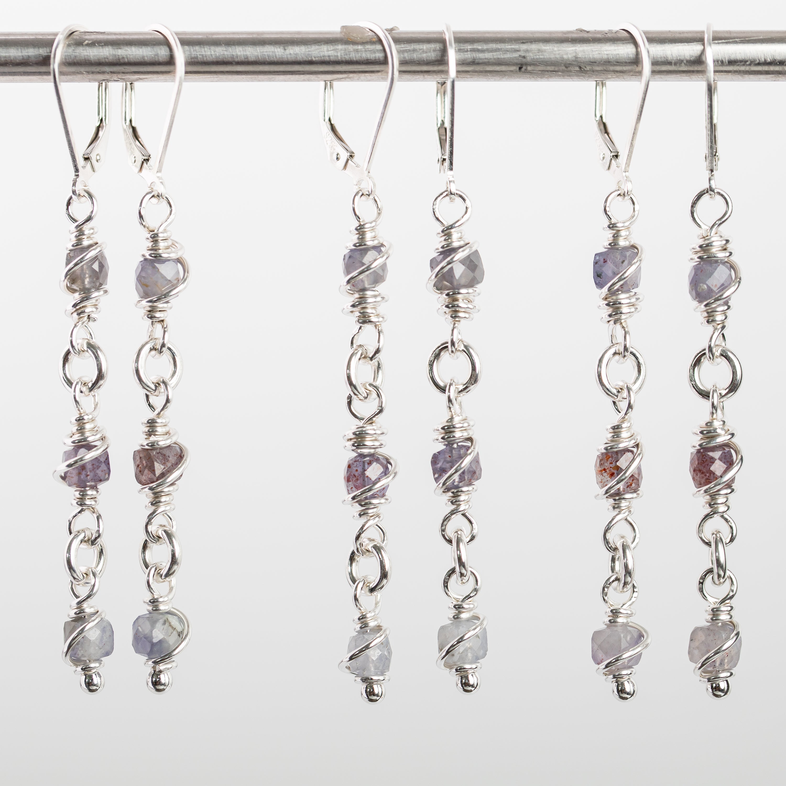 Wire Wrapped Iolite Dangle Earrings
