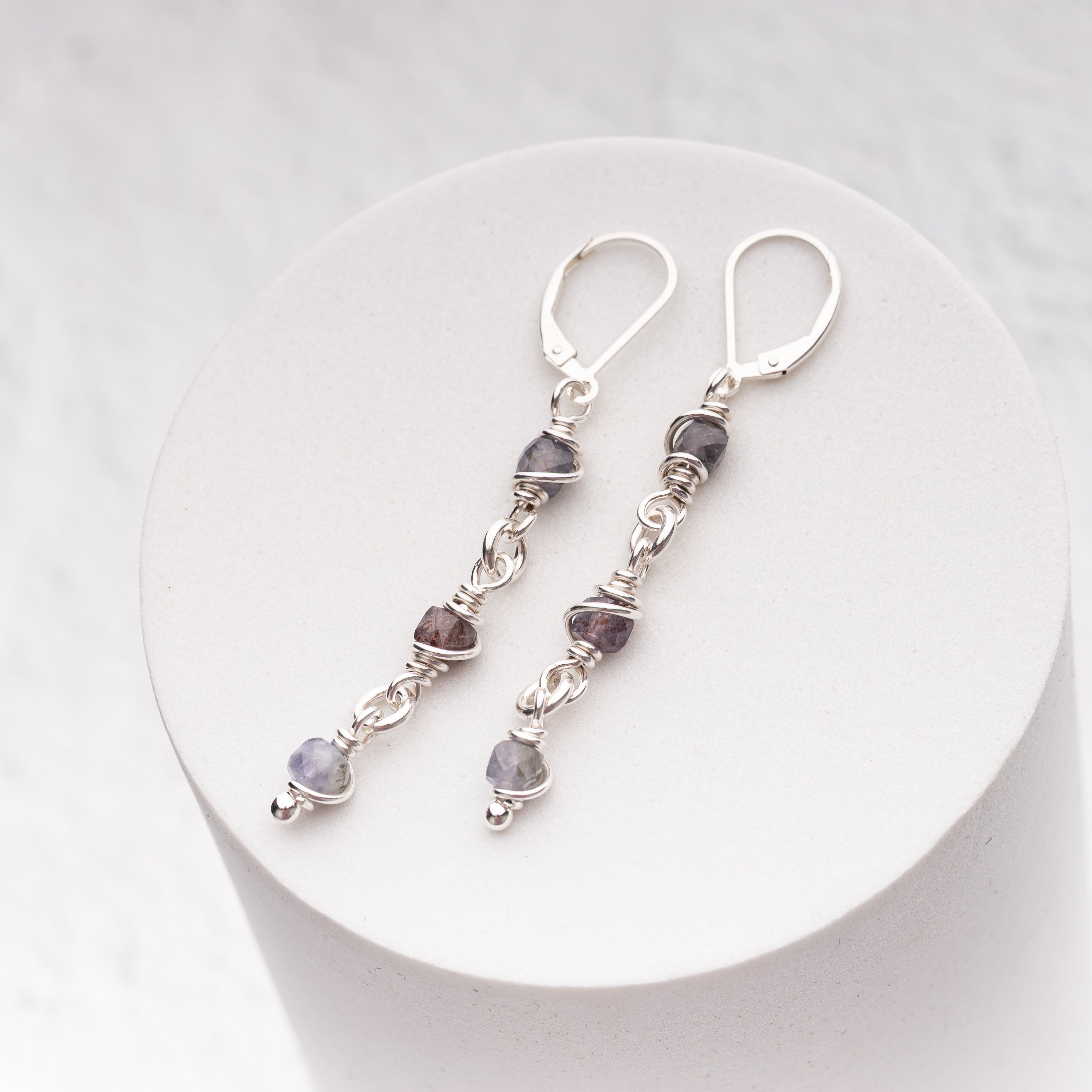 Wire Wrapped Iolite Dangle Earrings
