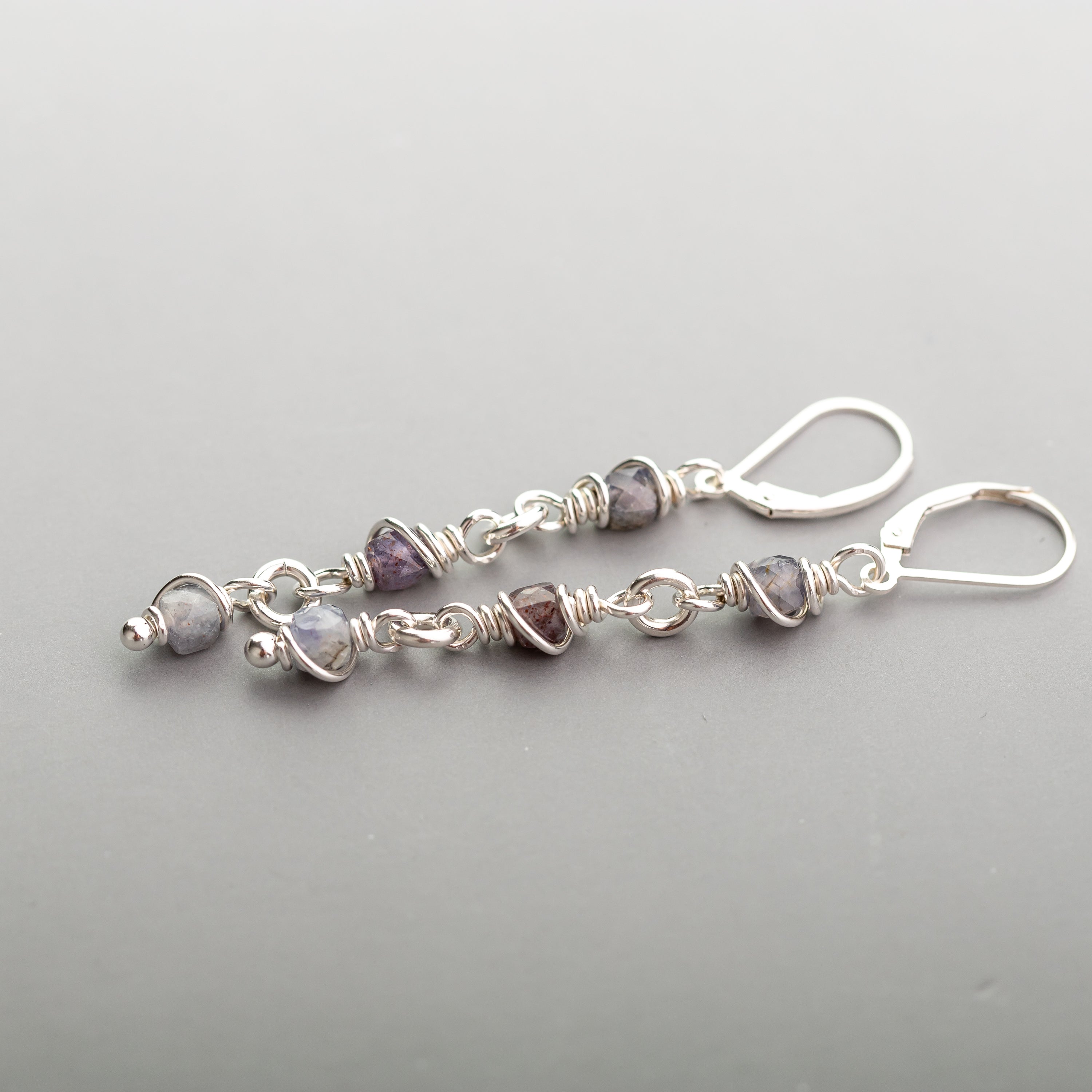 Wire Wrapped Iolite Dangle Earrings