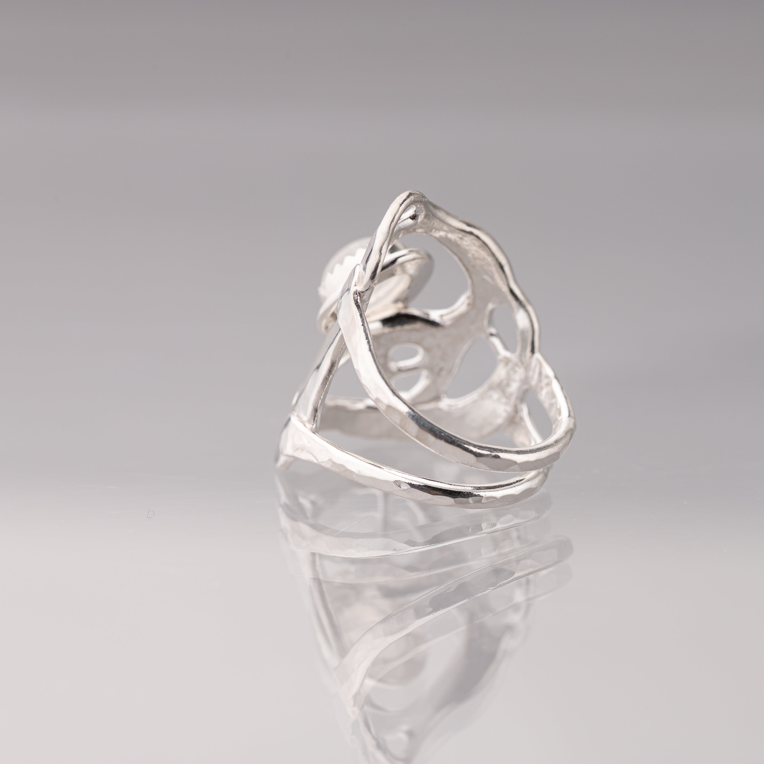 Rainbow Moonstone and Sculpted Silver Ring