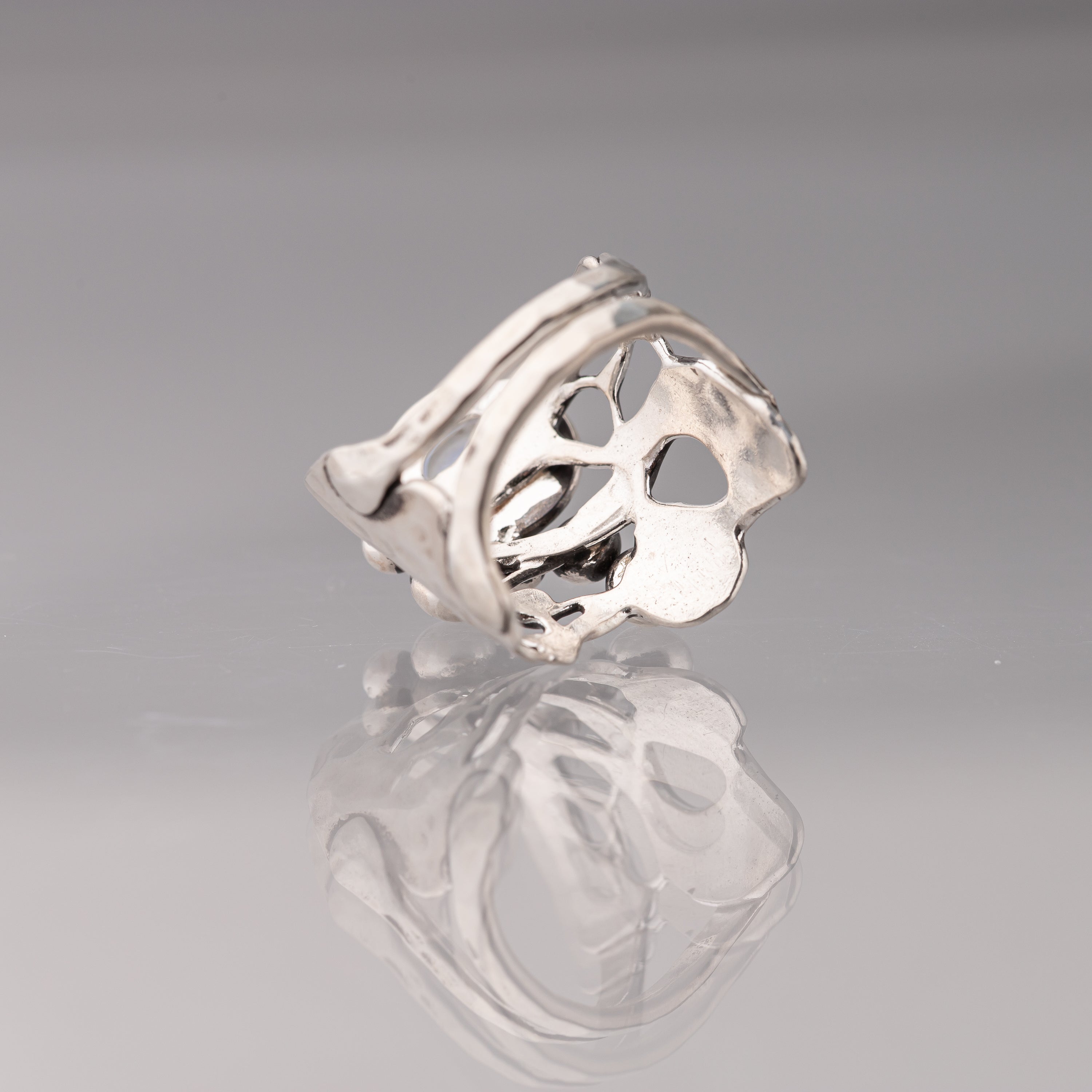 Rainbow Moonstone and Sculpted Silver Ring