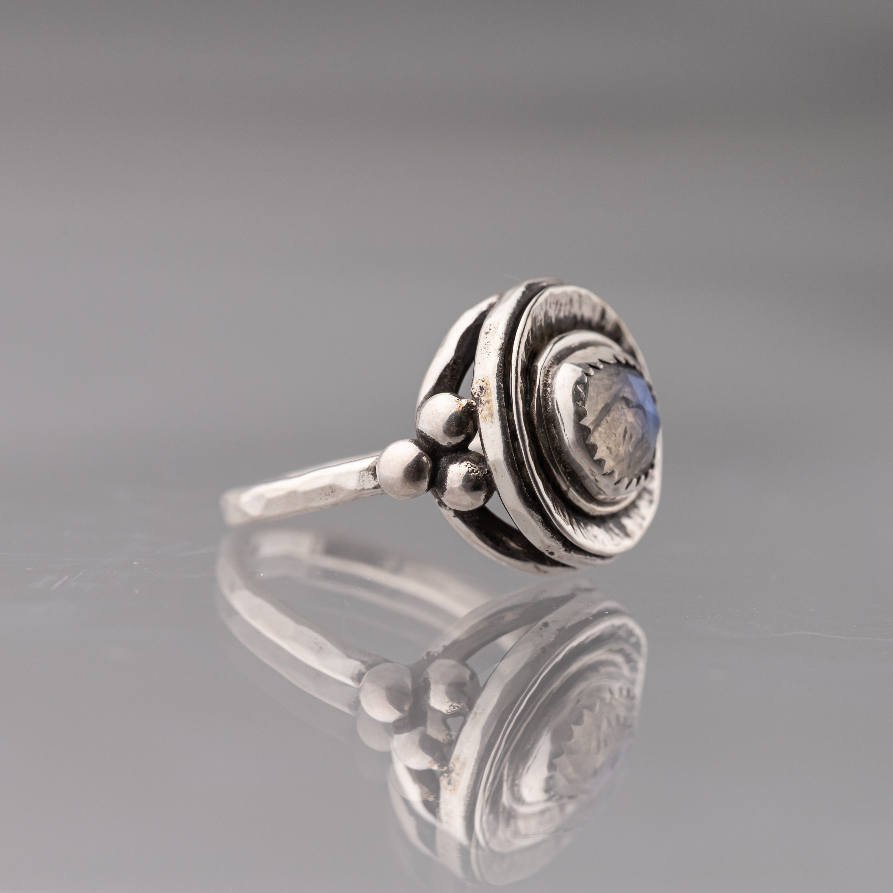 Rainbow Moonstone Disc Ring