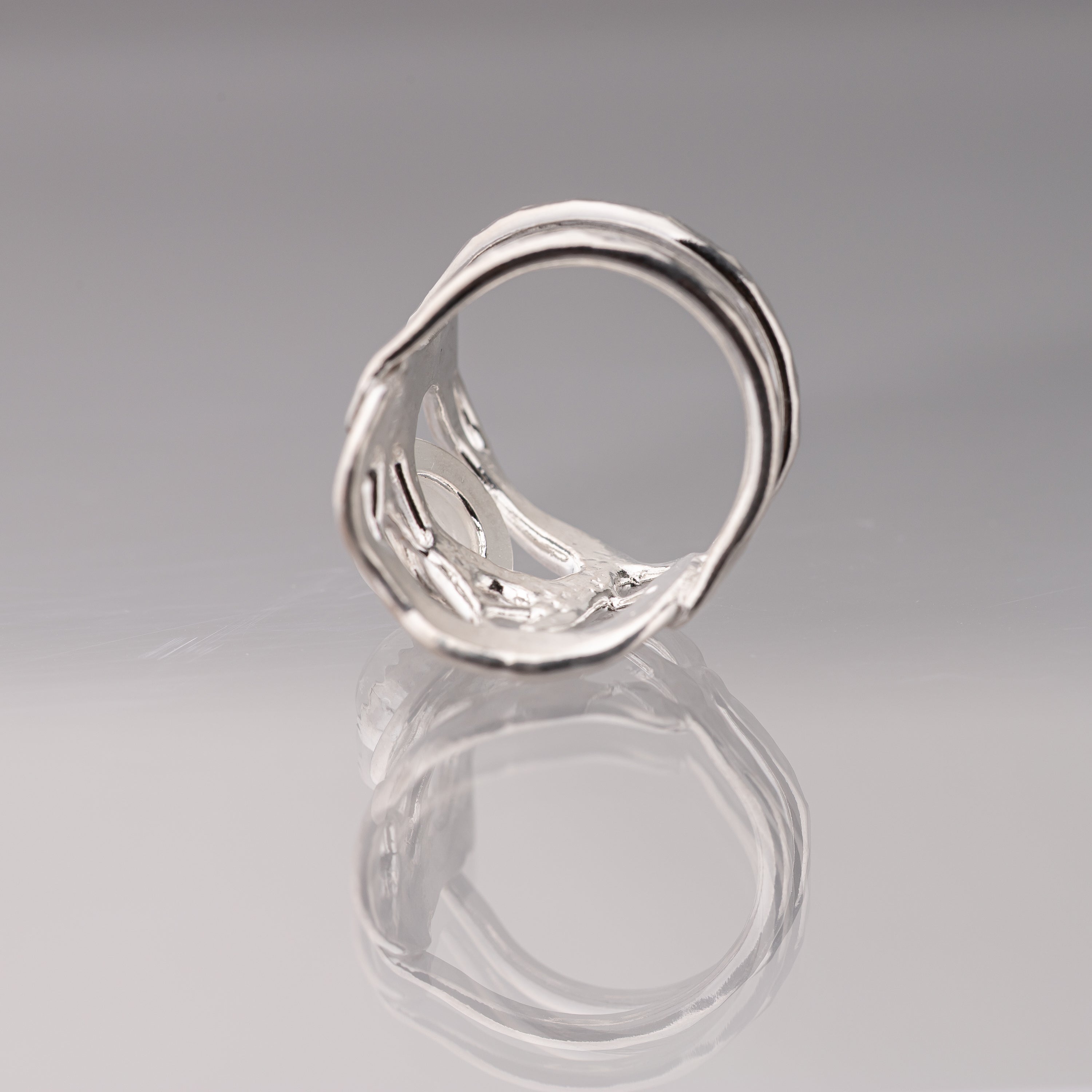 Rainbow Moonstone and Sculpted Silver Ring