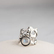 Rainbow Moonstone and Sculpted Silver Ring