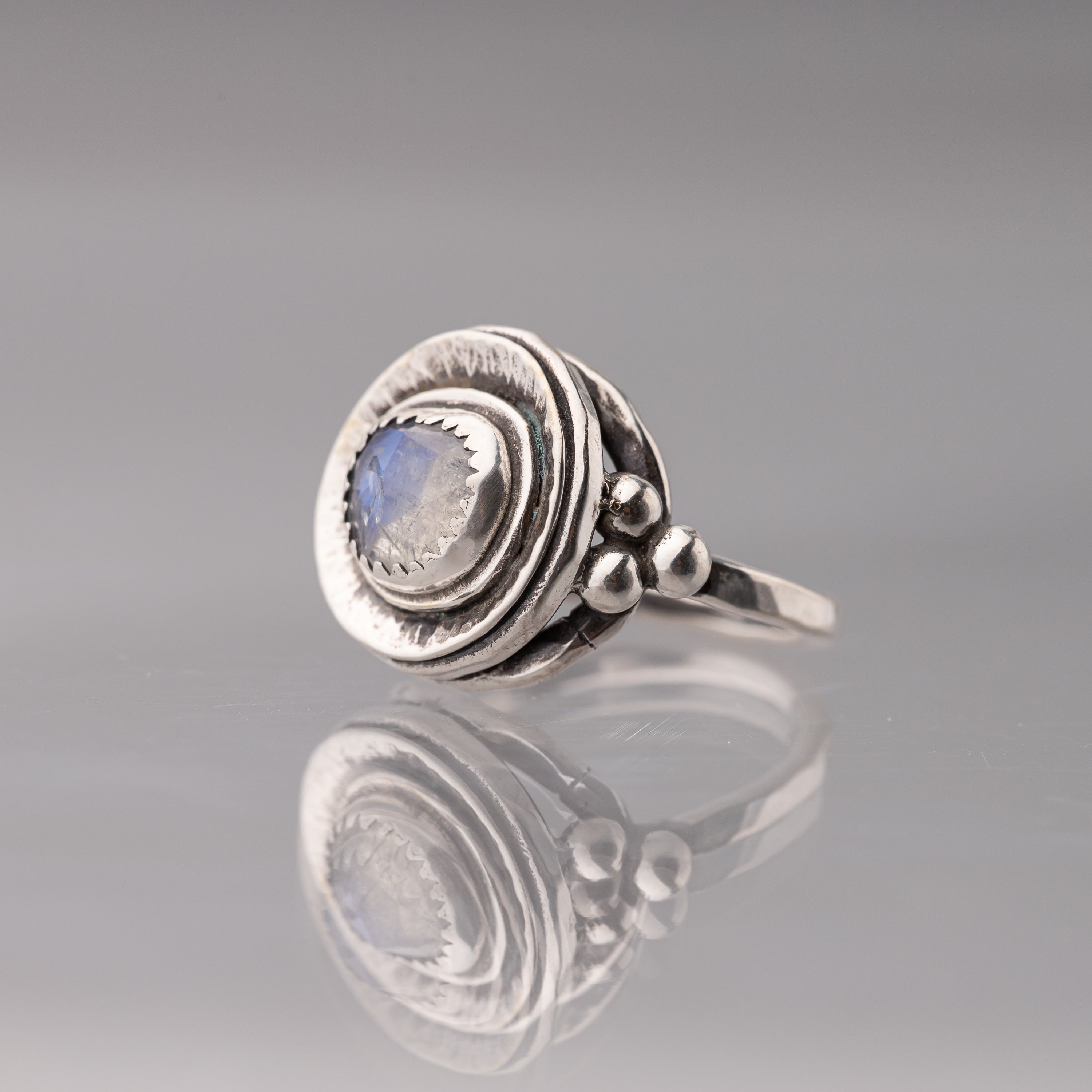 Rainbow Moonstone Disc Ring