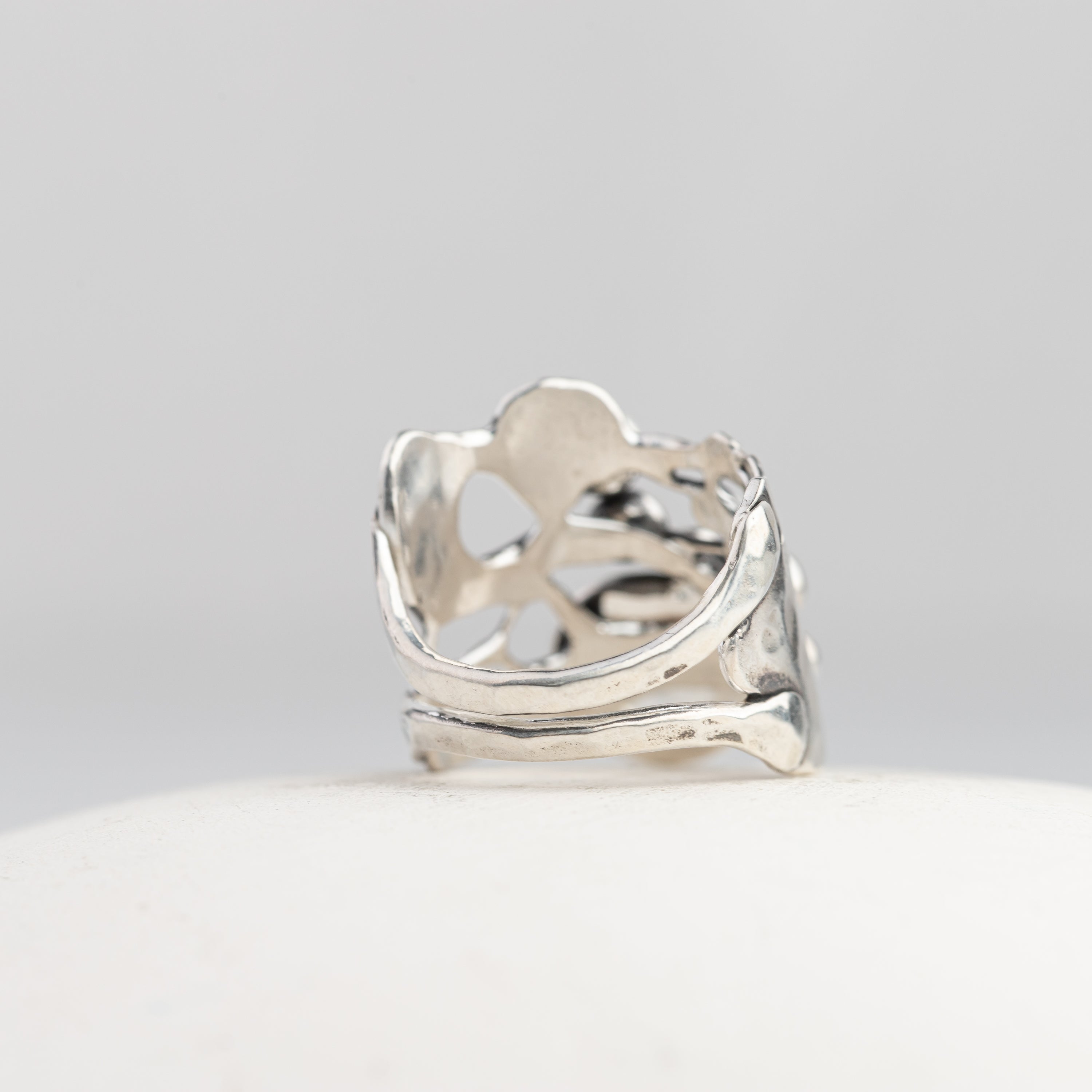 Rainbow Moonstone and Sculpted Silver Ring