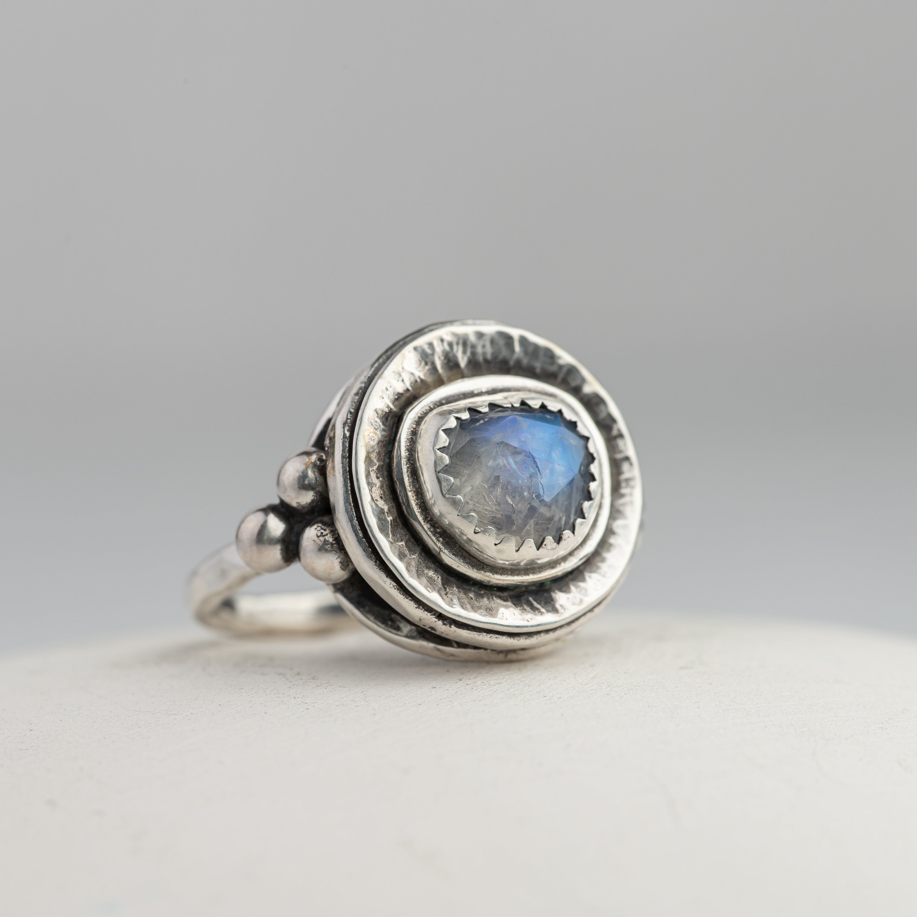 Rainbow Moonstone Disc Ring