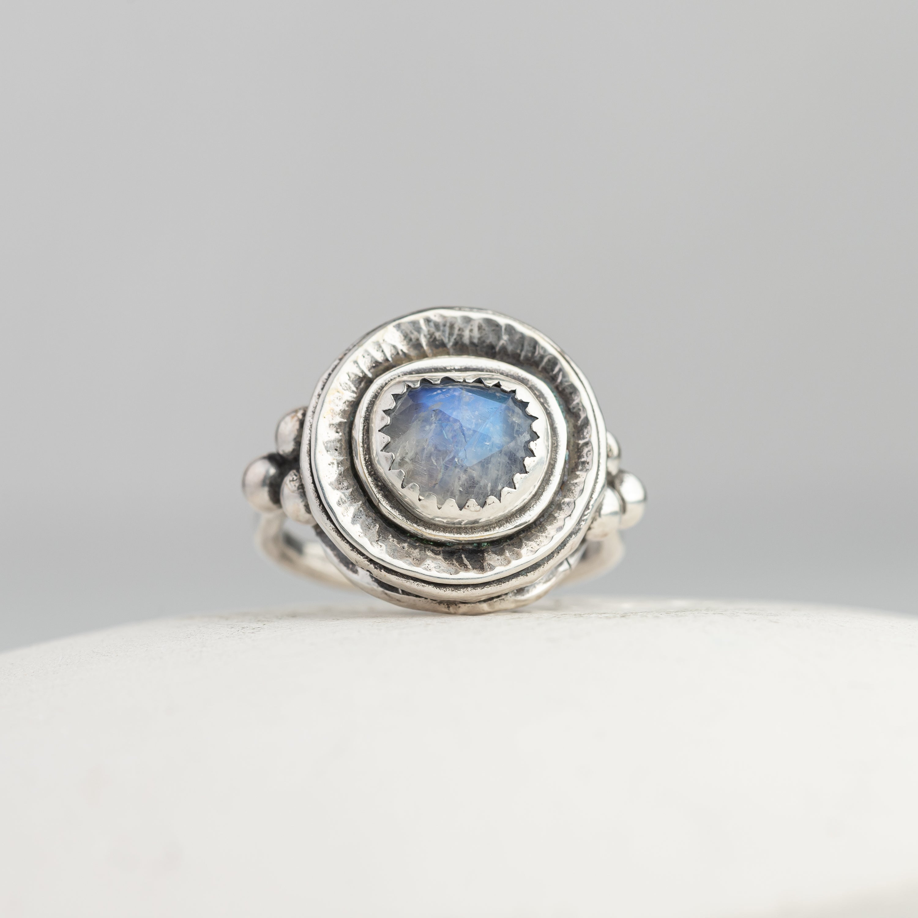 Rainbow Moonstone Disc Ring
