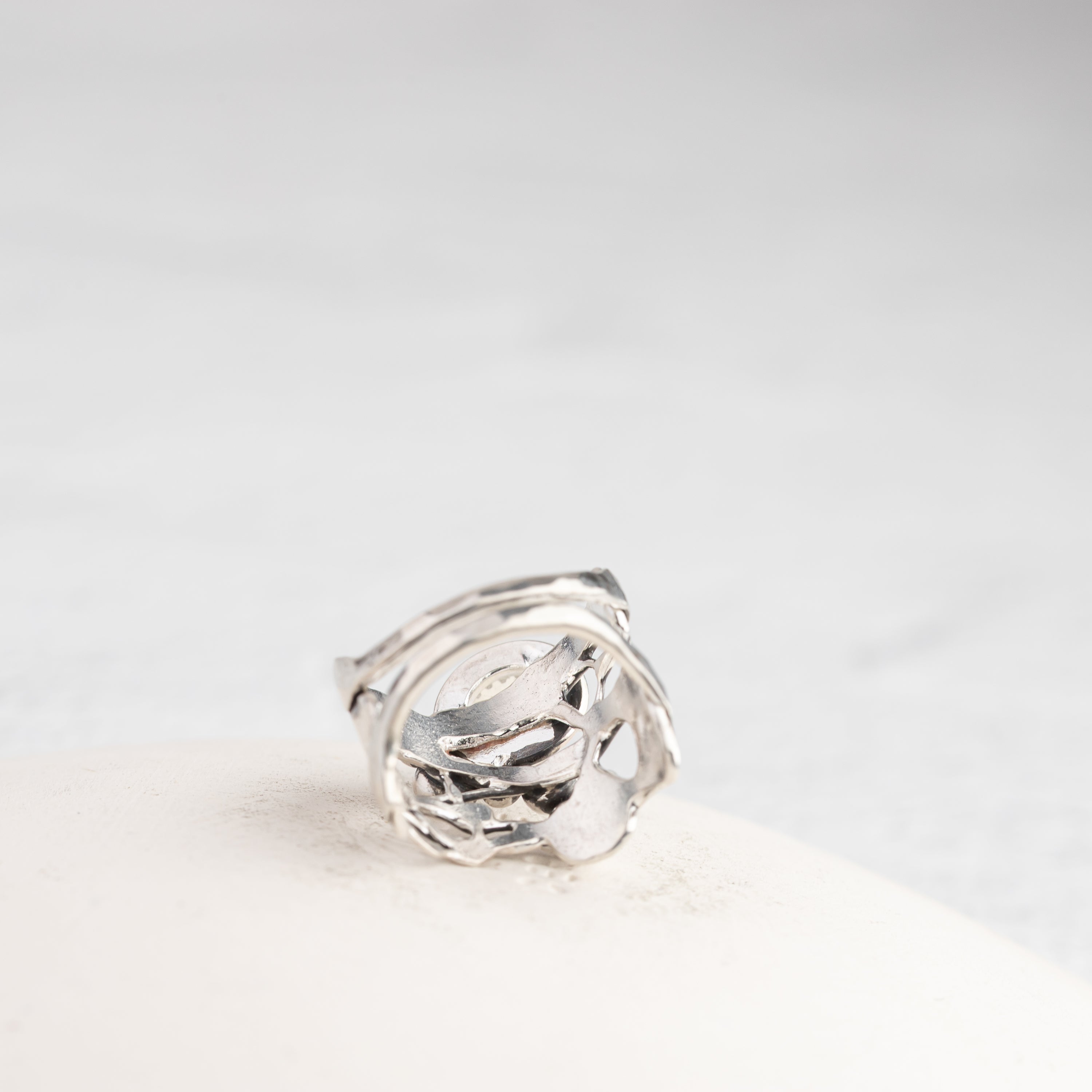 Rainbow Moonstone and Sculpted Silver Ring