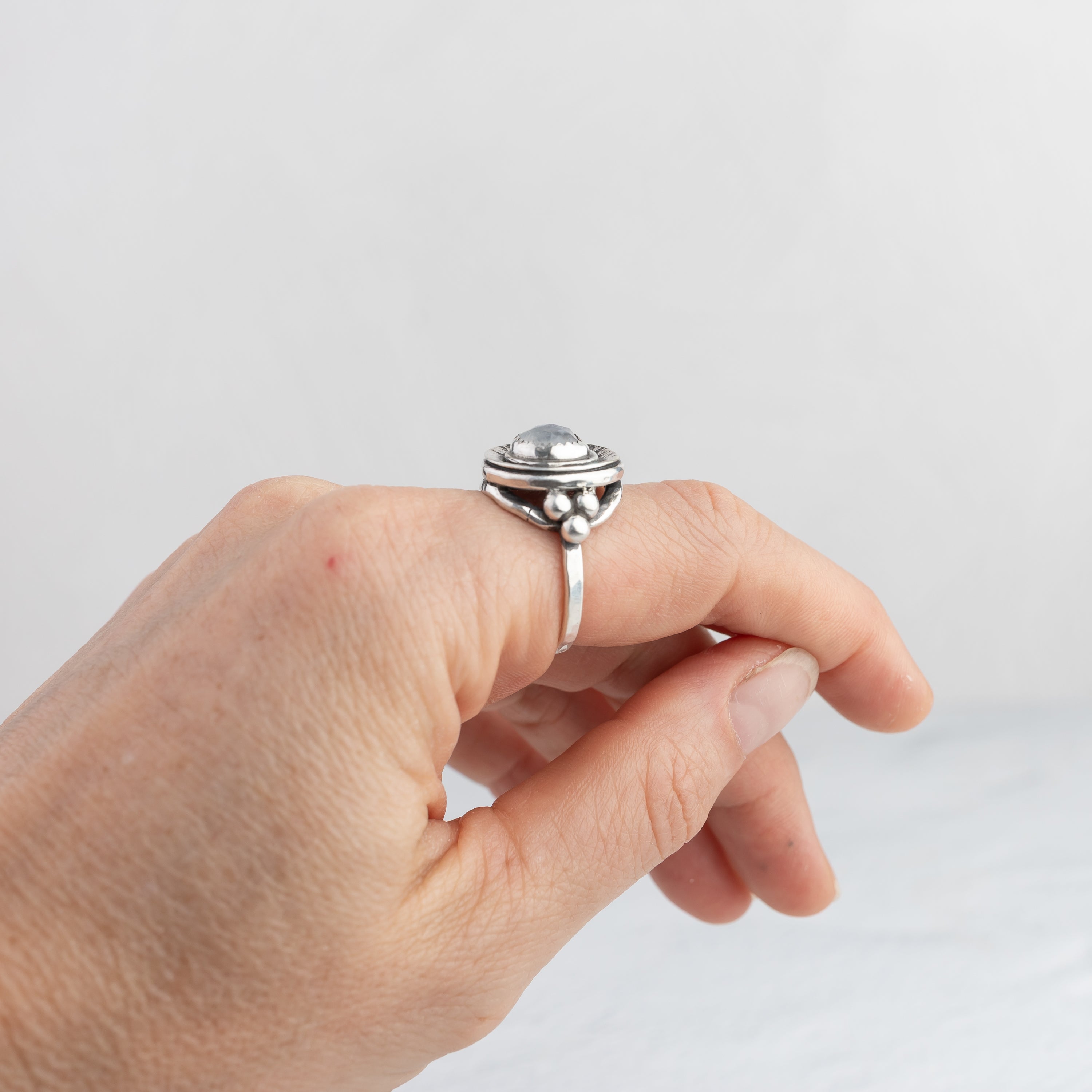 Rainbow Moonstone Disc Ring