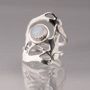 Rainbow Moonstone and Sculpted Silver Ring