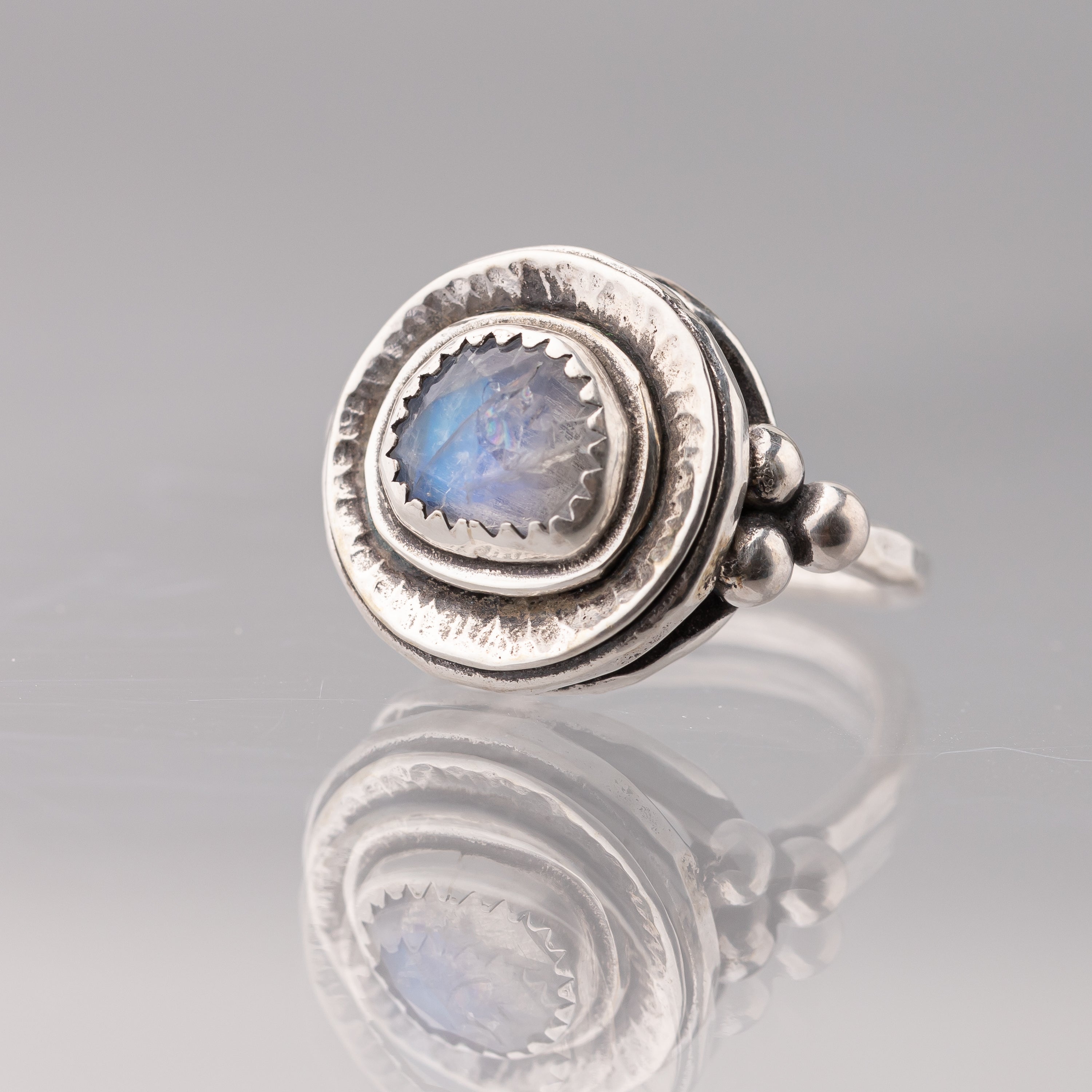 Rainbow Moonstone Disc Ring