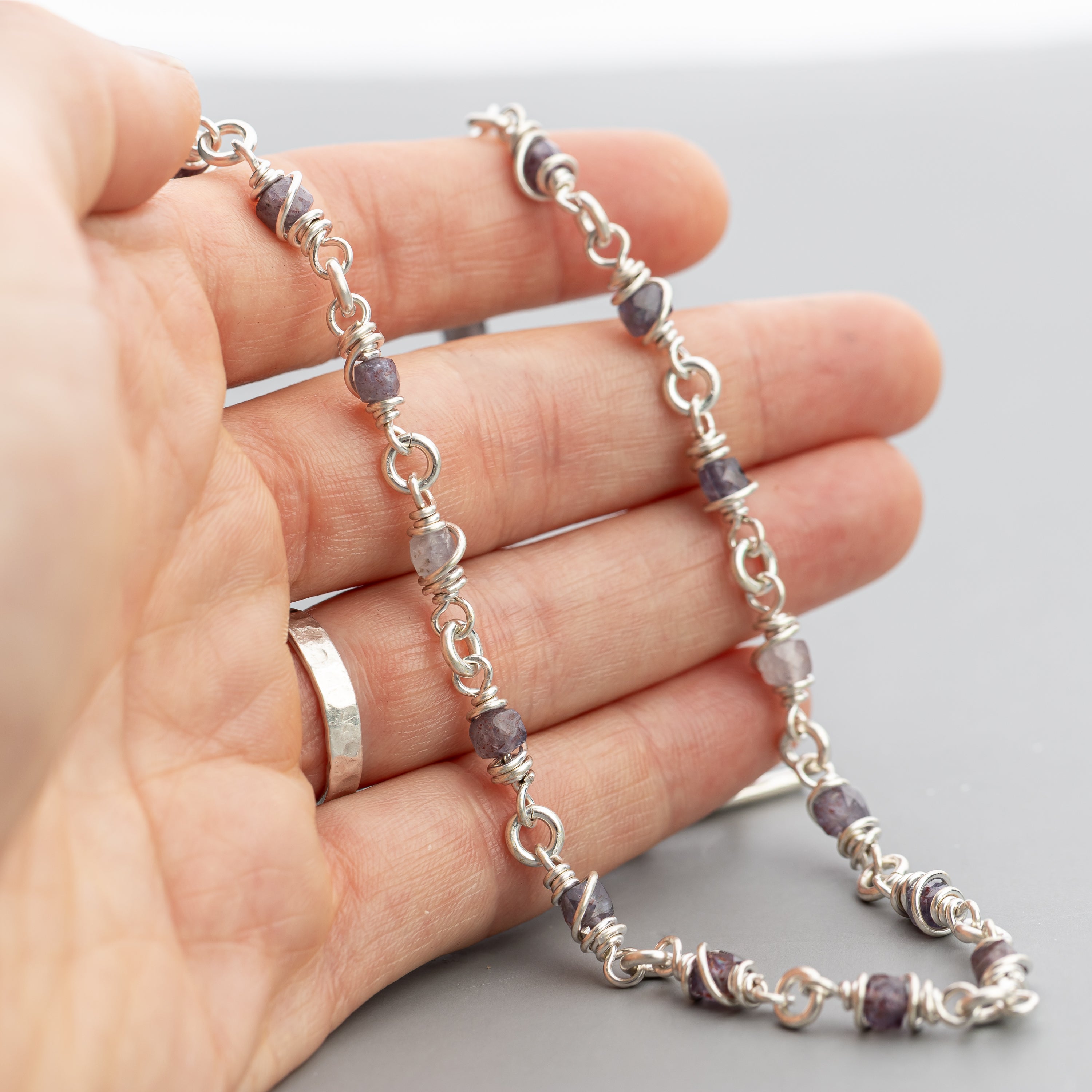 Iolite Wire Wrapped Chain