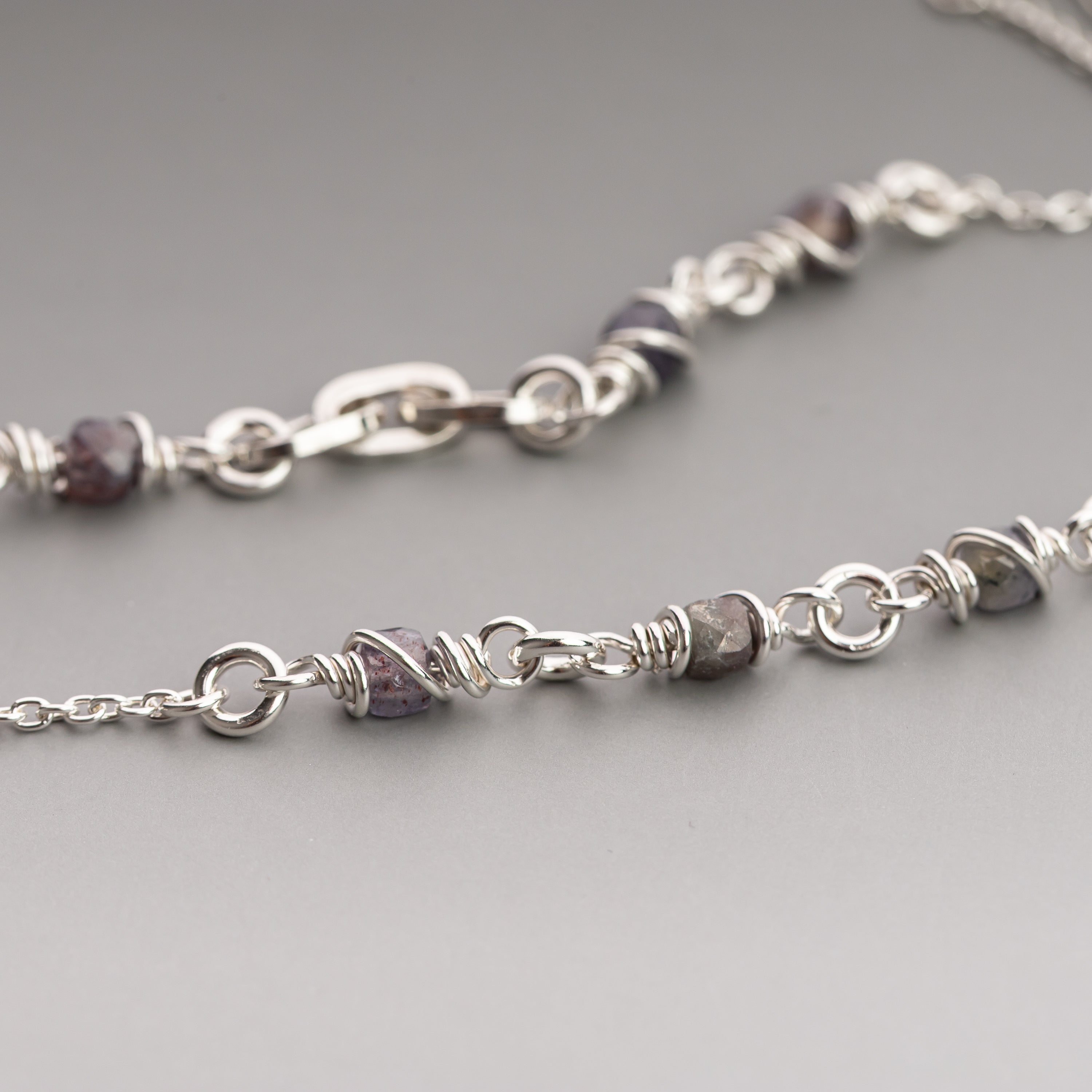 Prong Set Agate Pendant on Iolite Wrapped Chain