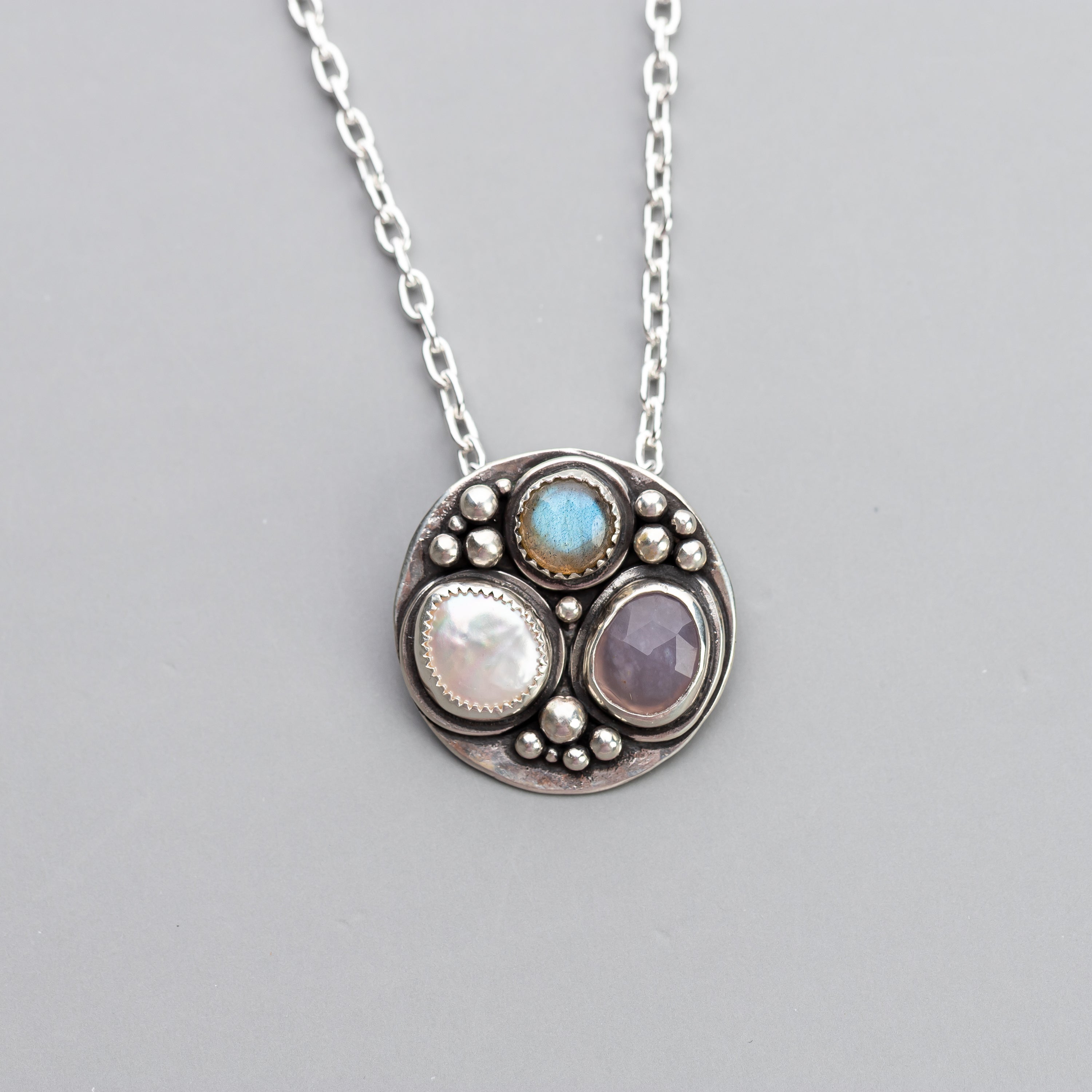Stone Cluster Disc Necklace