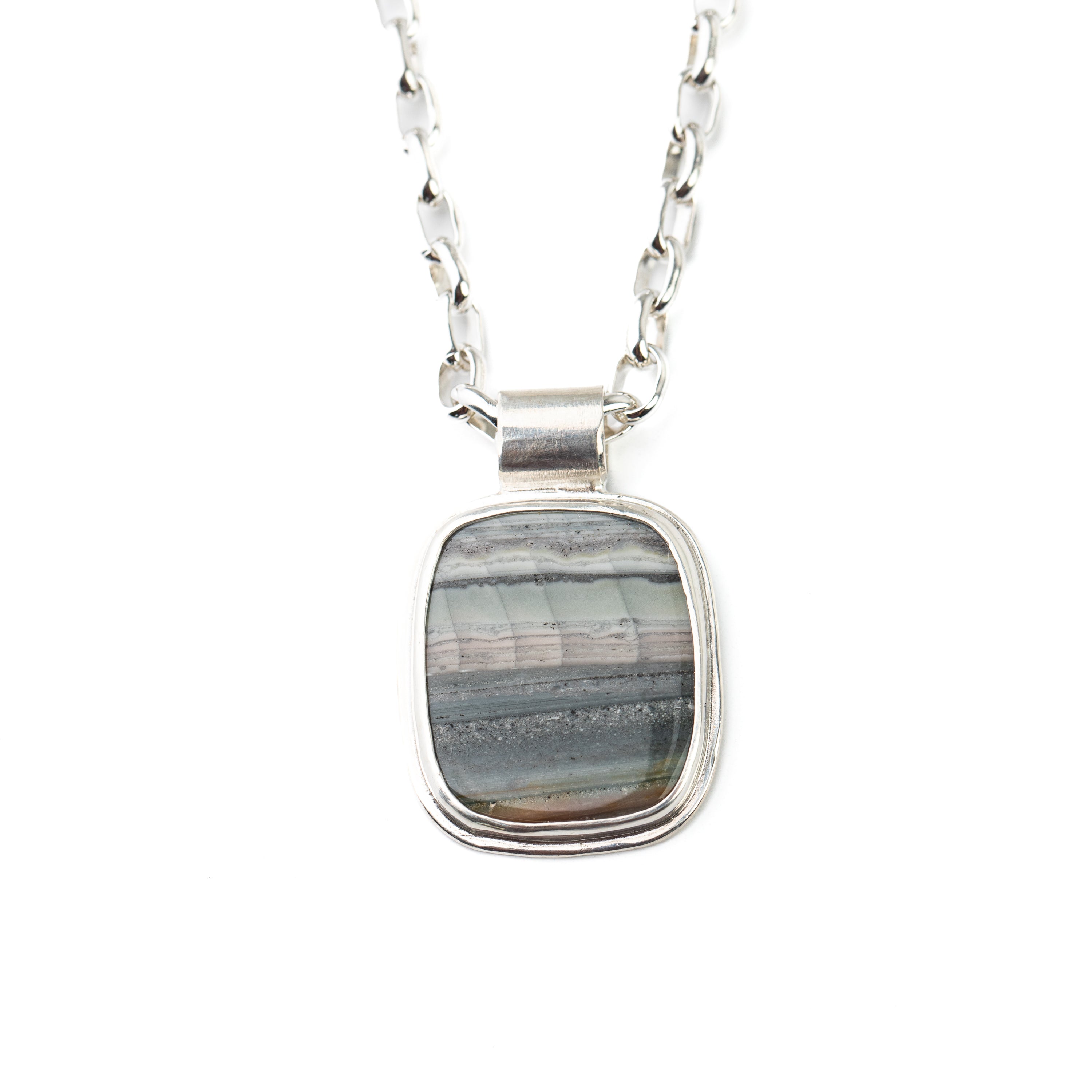 Saturn Agate Pendant on Handmade Toggle Chain