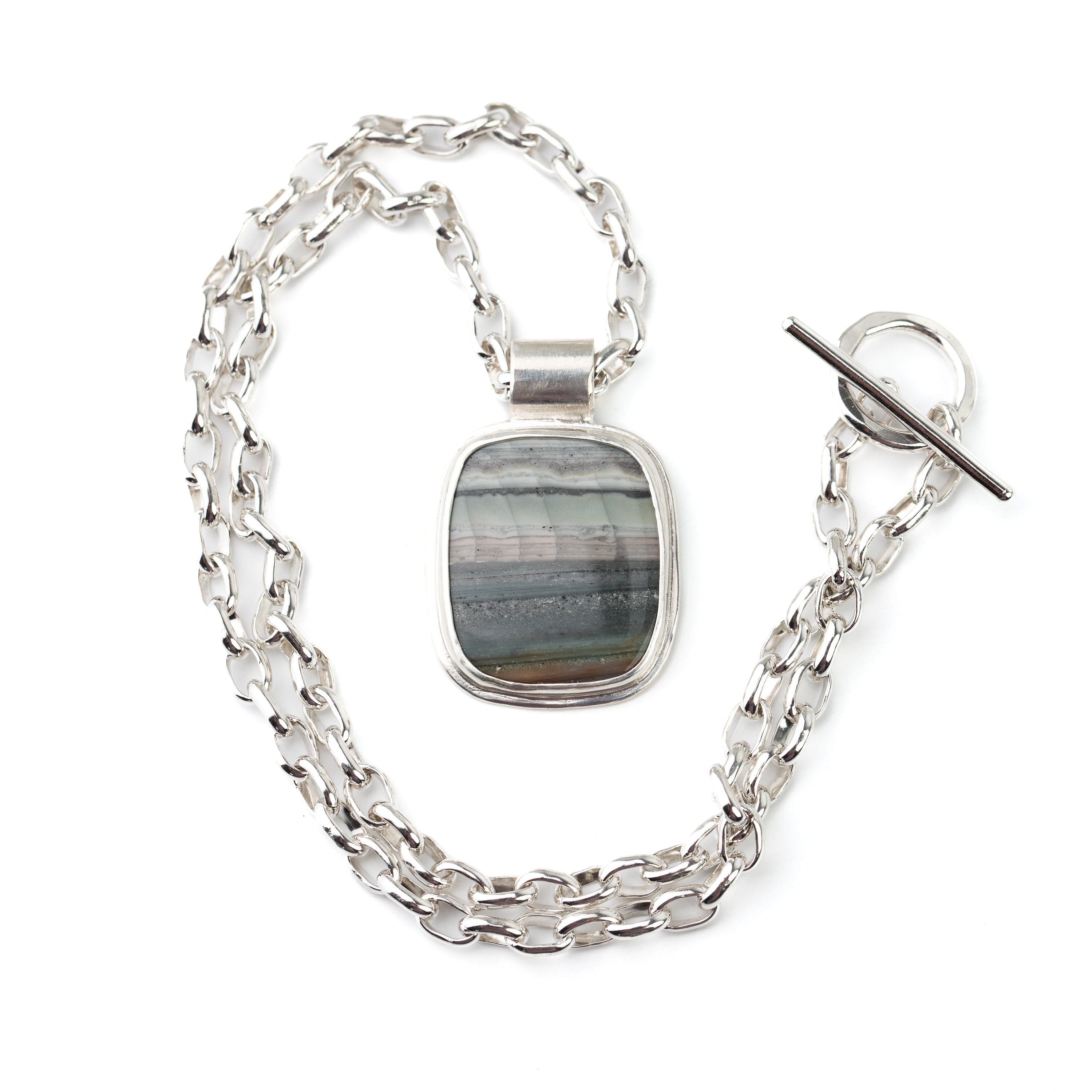 Saturn Agate Pendant on Handmade Toggle Chain