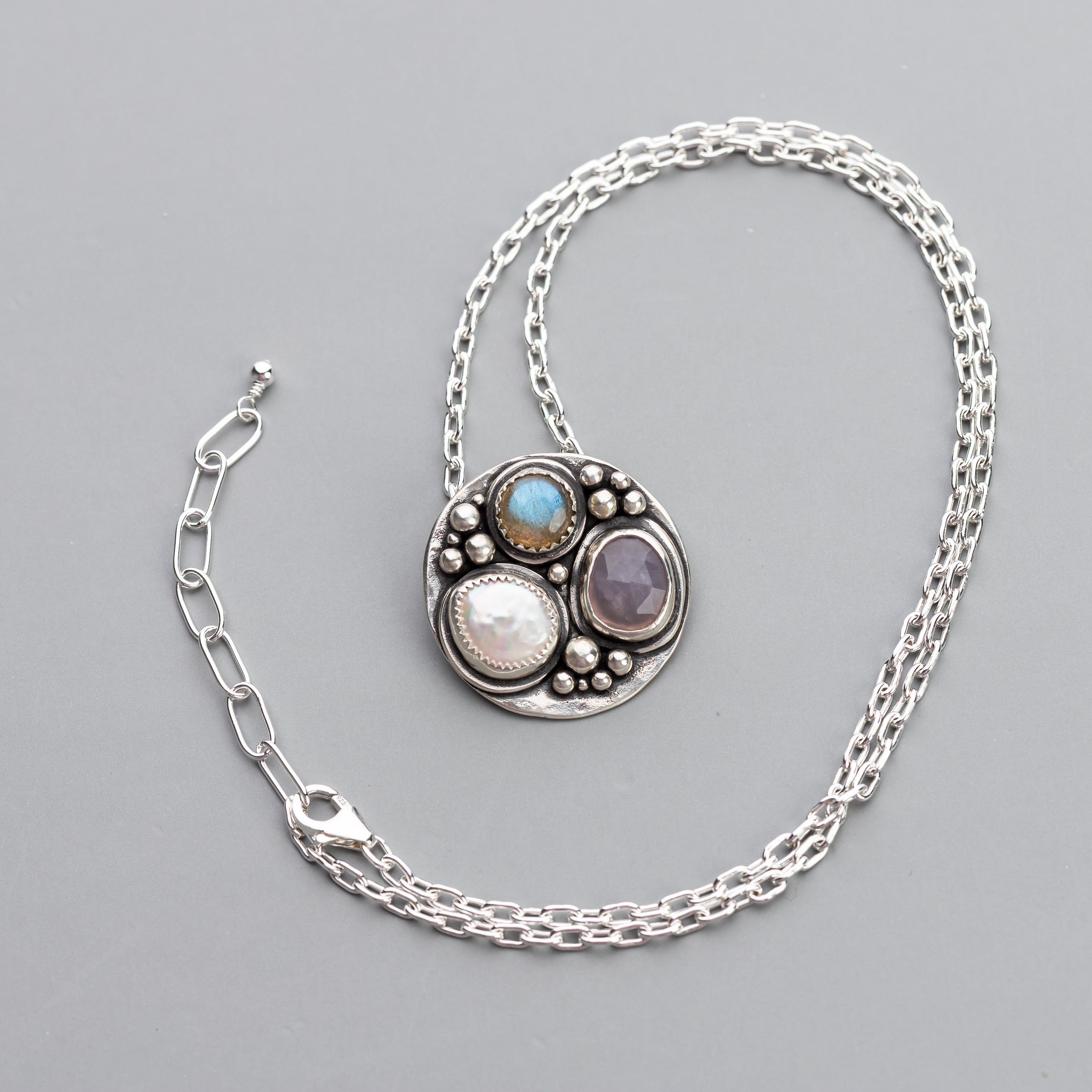 Stone Cluster Disc Necklace