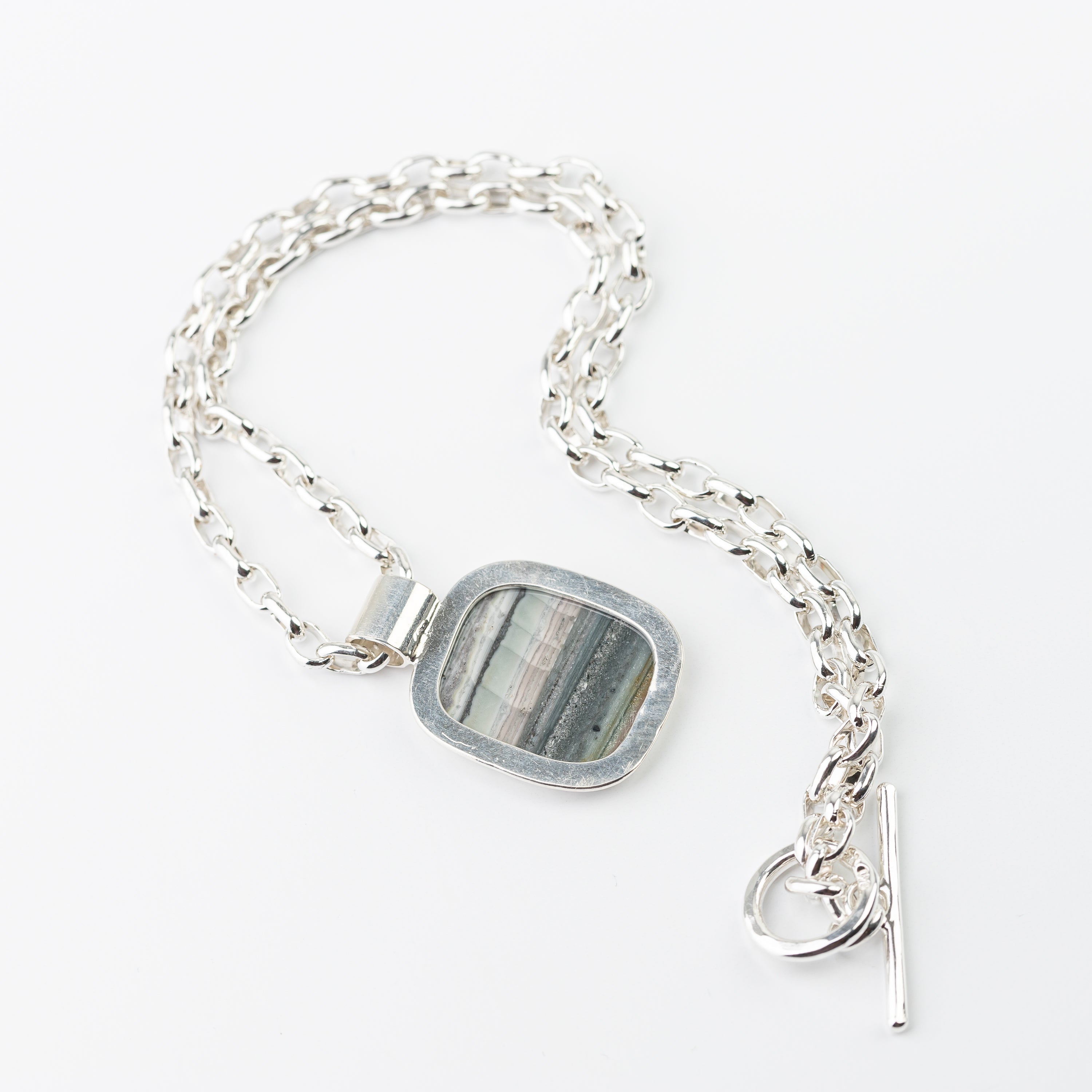 Saturn Agate Pendant on Handmade Toggle Chain