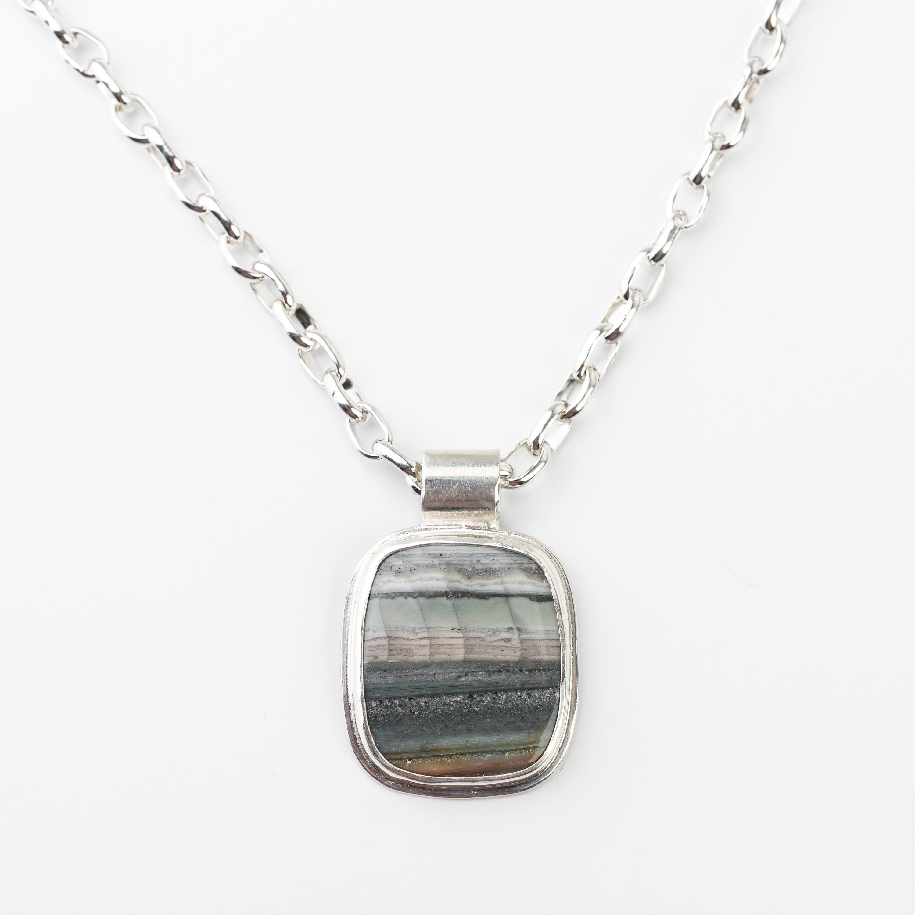 Saturn Agate Pendant on Handmade Toggle Chain