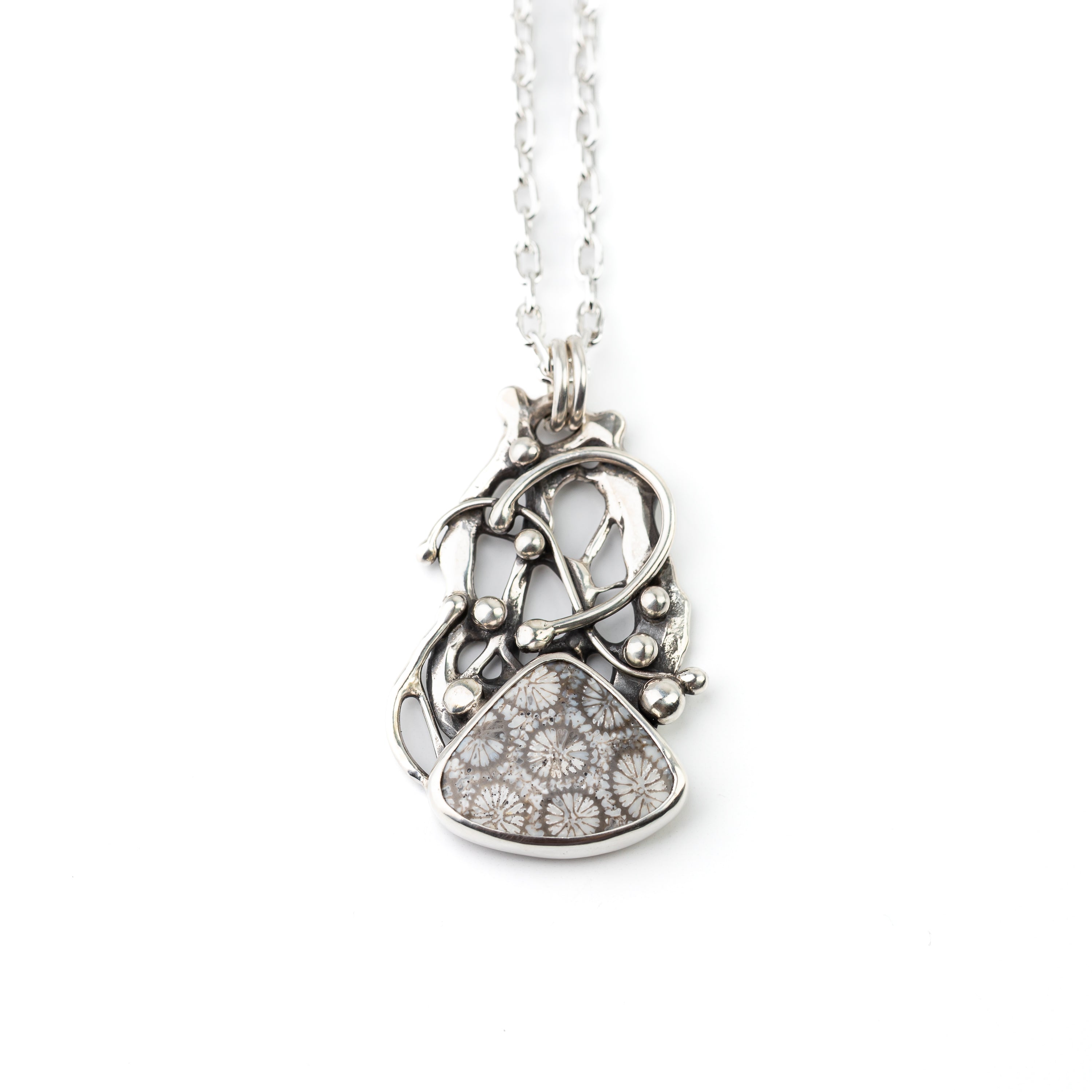 Fossil Coral Pendant on Handmade Chain