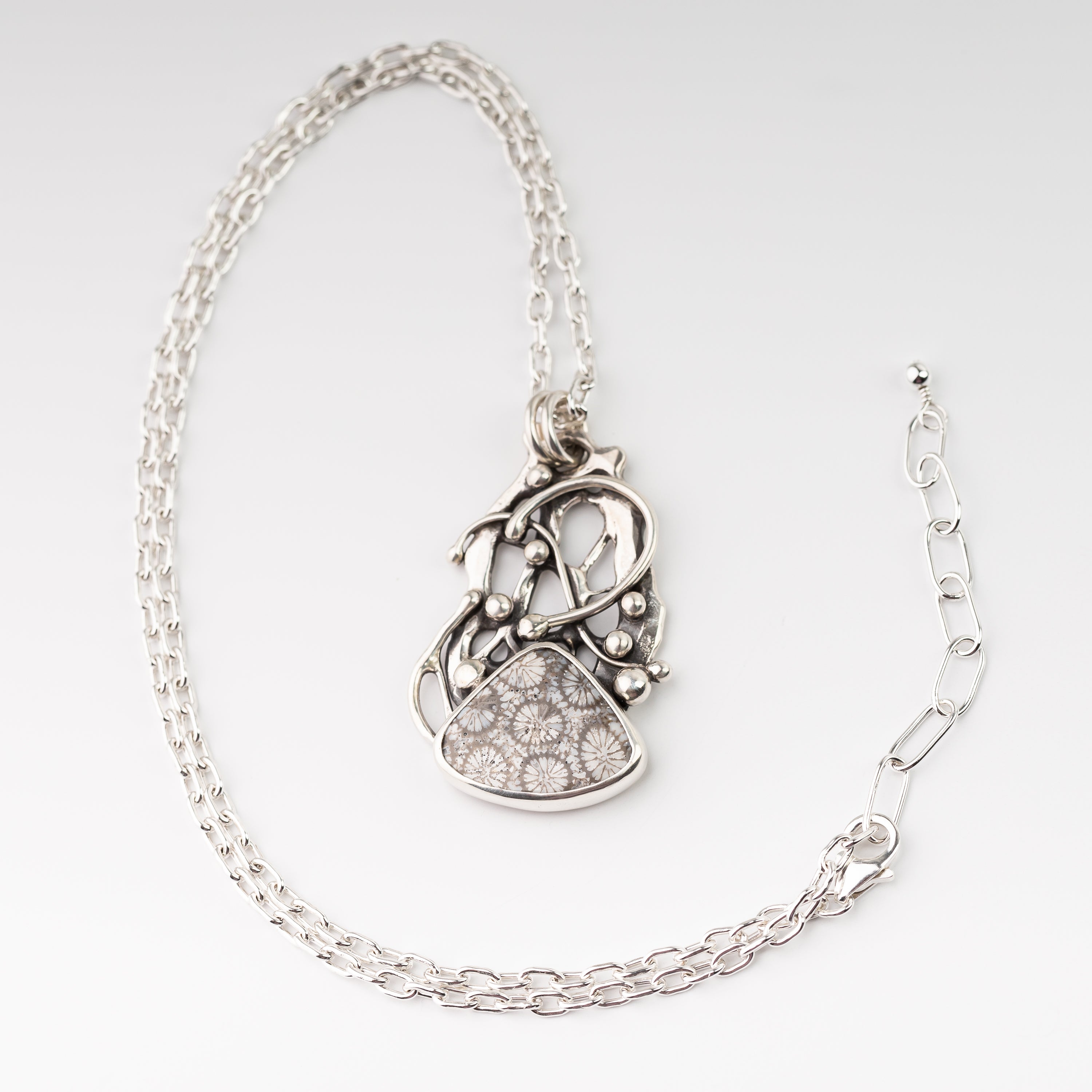 Fossil Coral Pendant on Handmade Chain