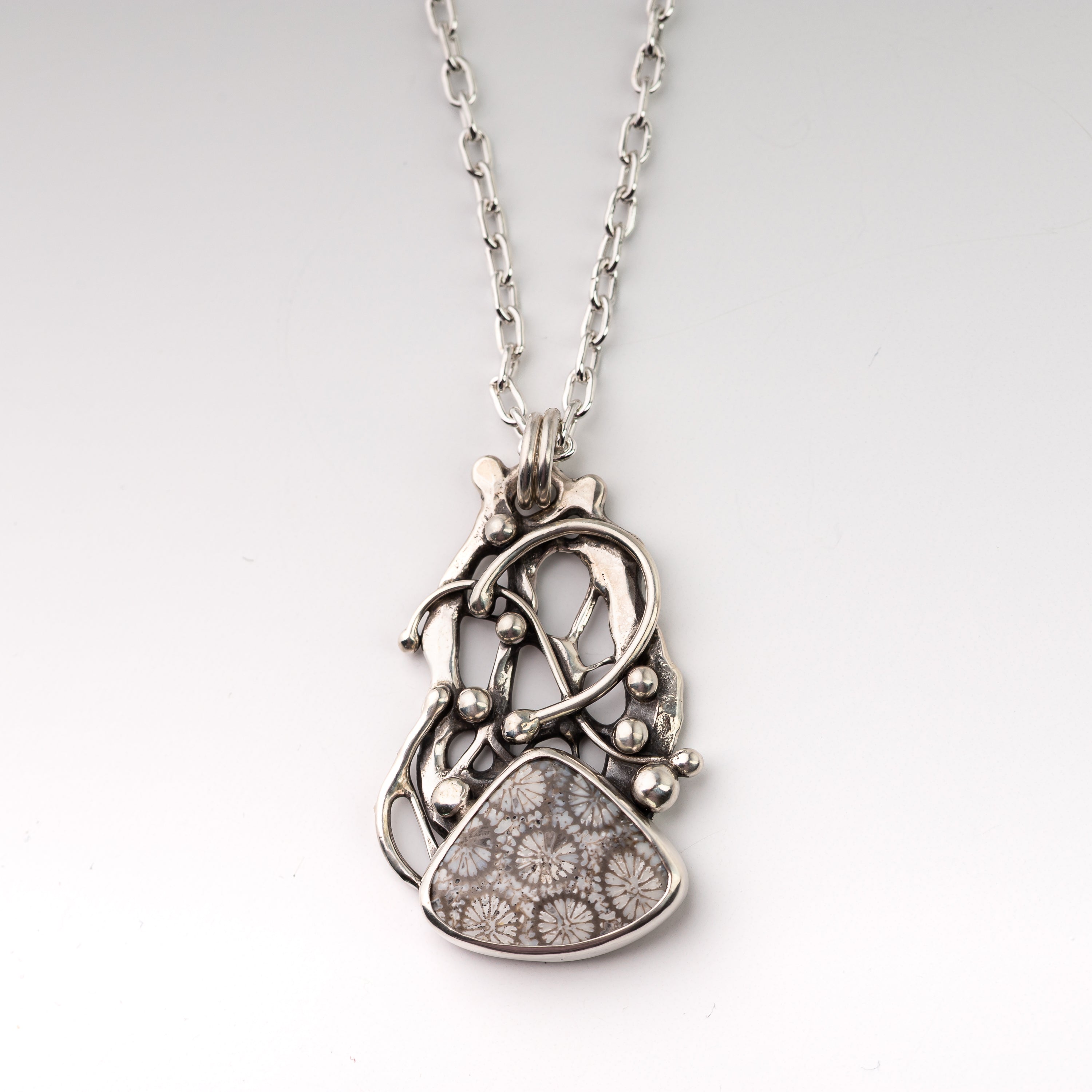 Fossil Coral Pendant on Handmade Chain