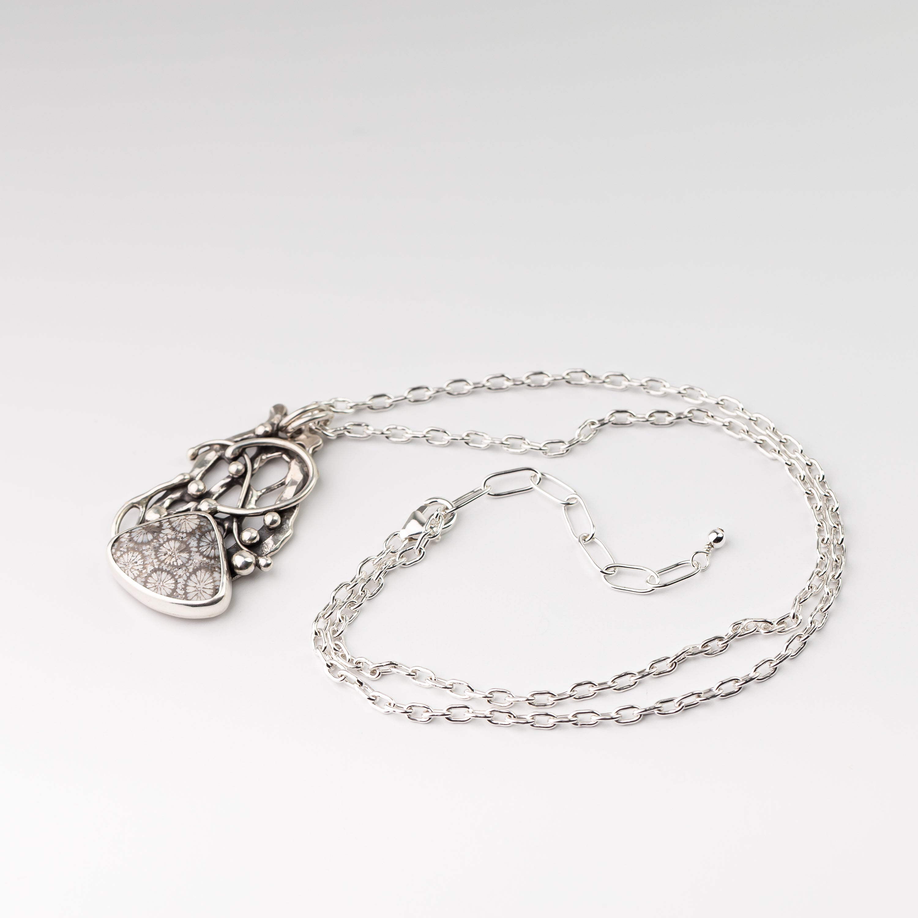 Fossil Coral Pendant on Handmade Chain