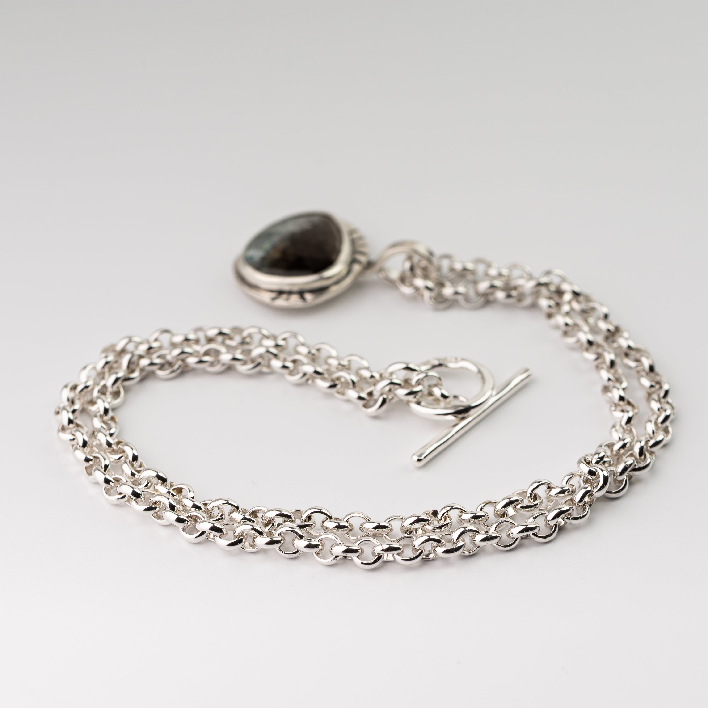 Moss Aquamarine Pendant on Handmade Rolo Chain