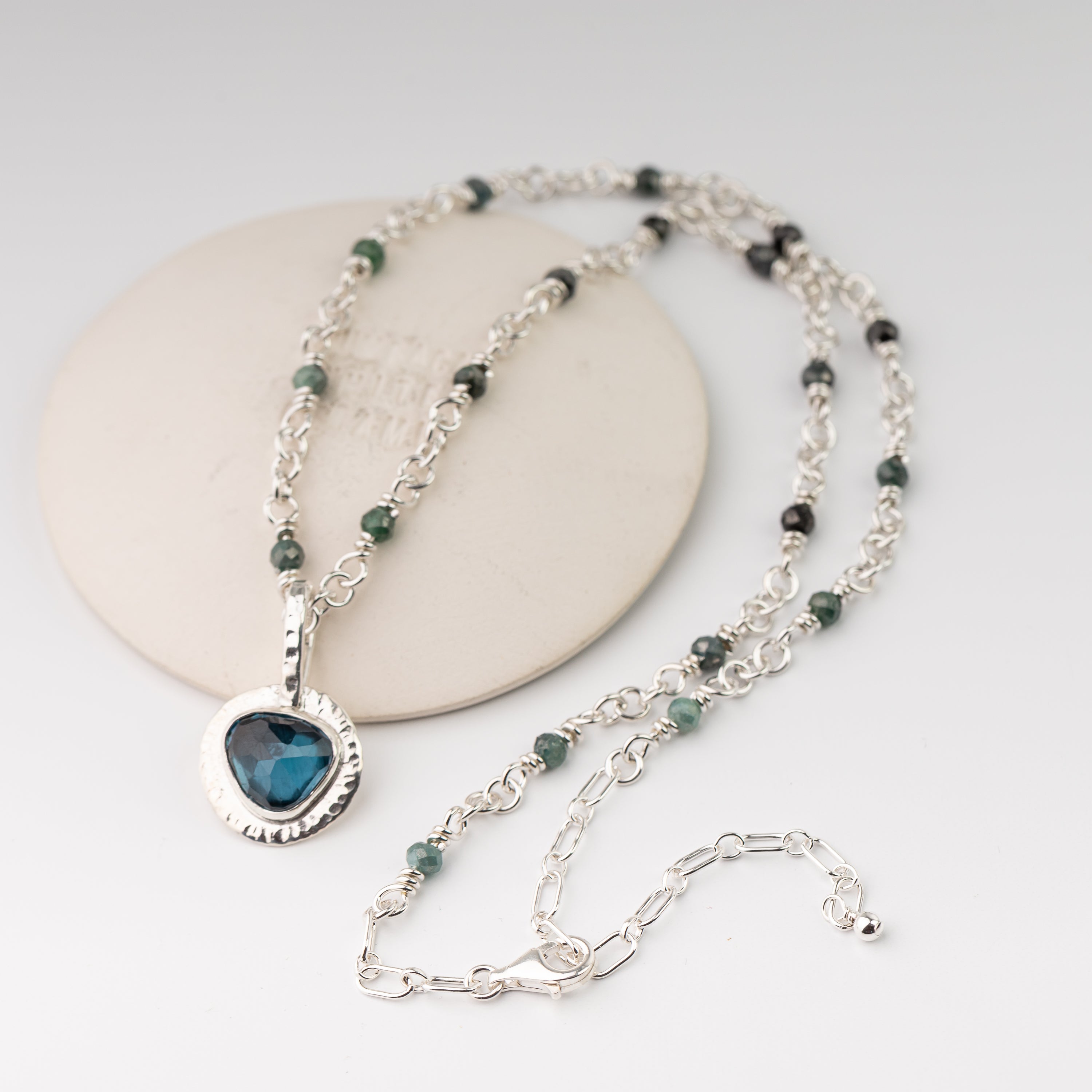 Blue Topaz Pendant on Linked Stone Chain