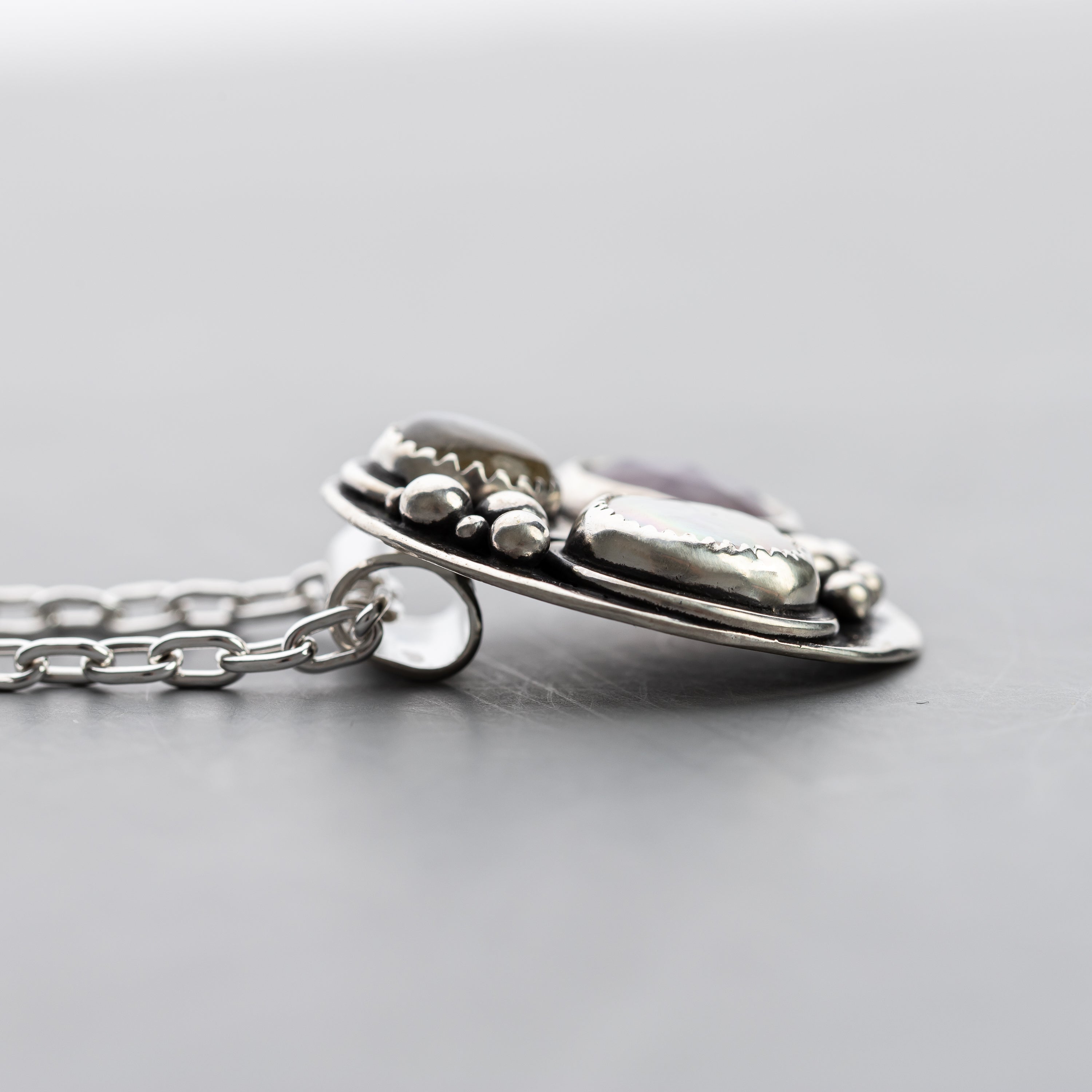 Stone Cluster Disc Necklace