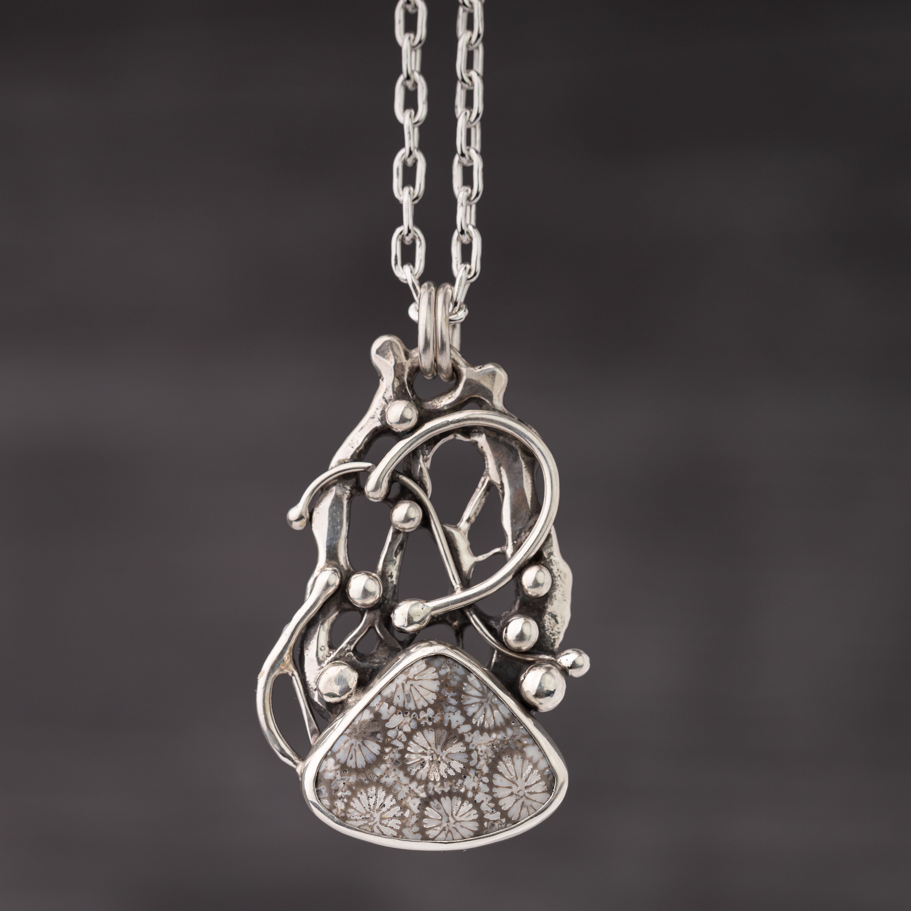 Fossil Coral Pendant on Handmade Chain
