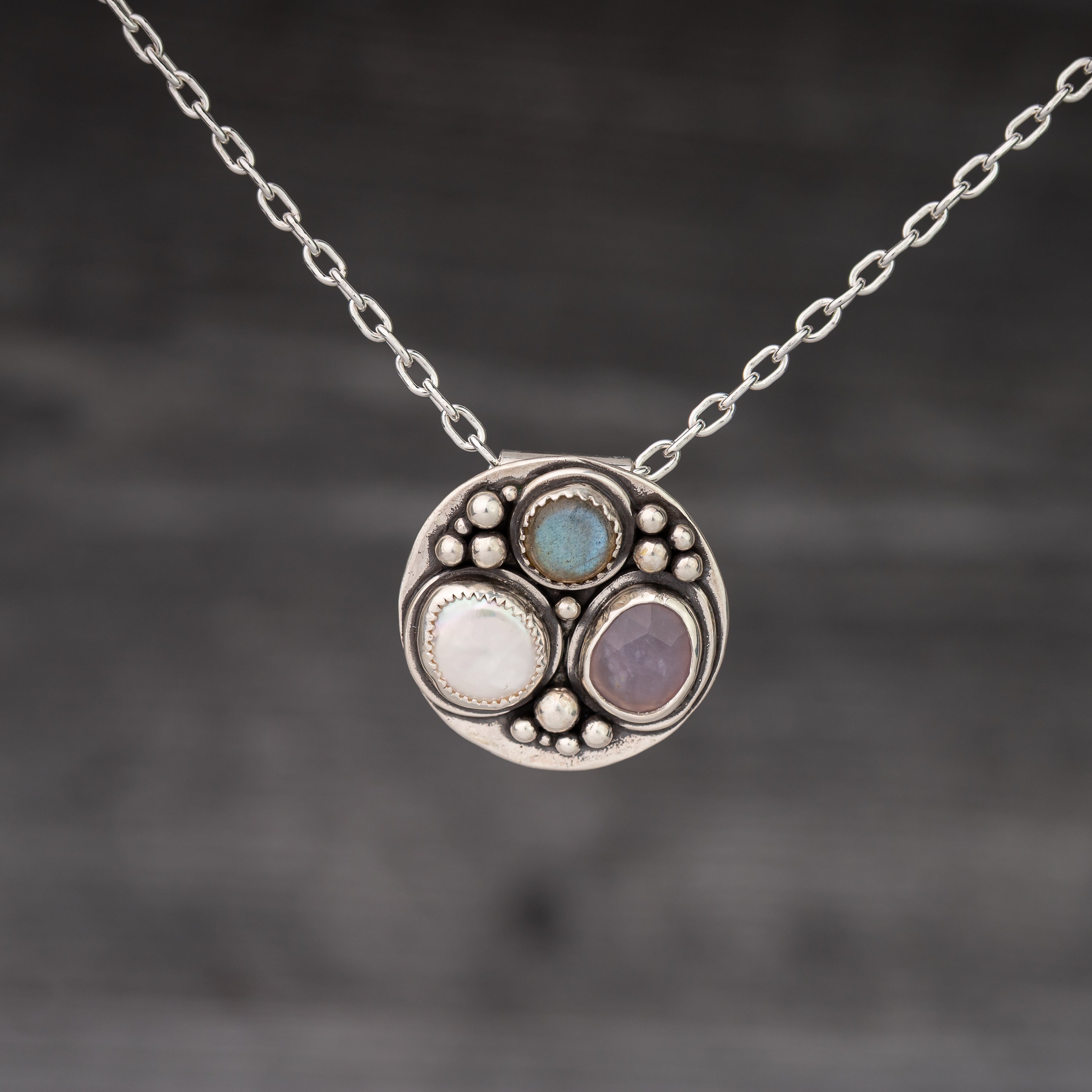 Stone Cluster Disc Necklace