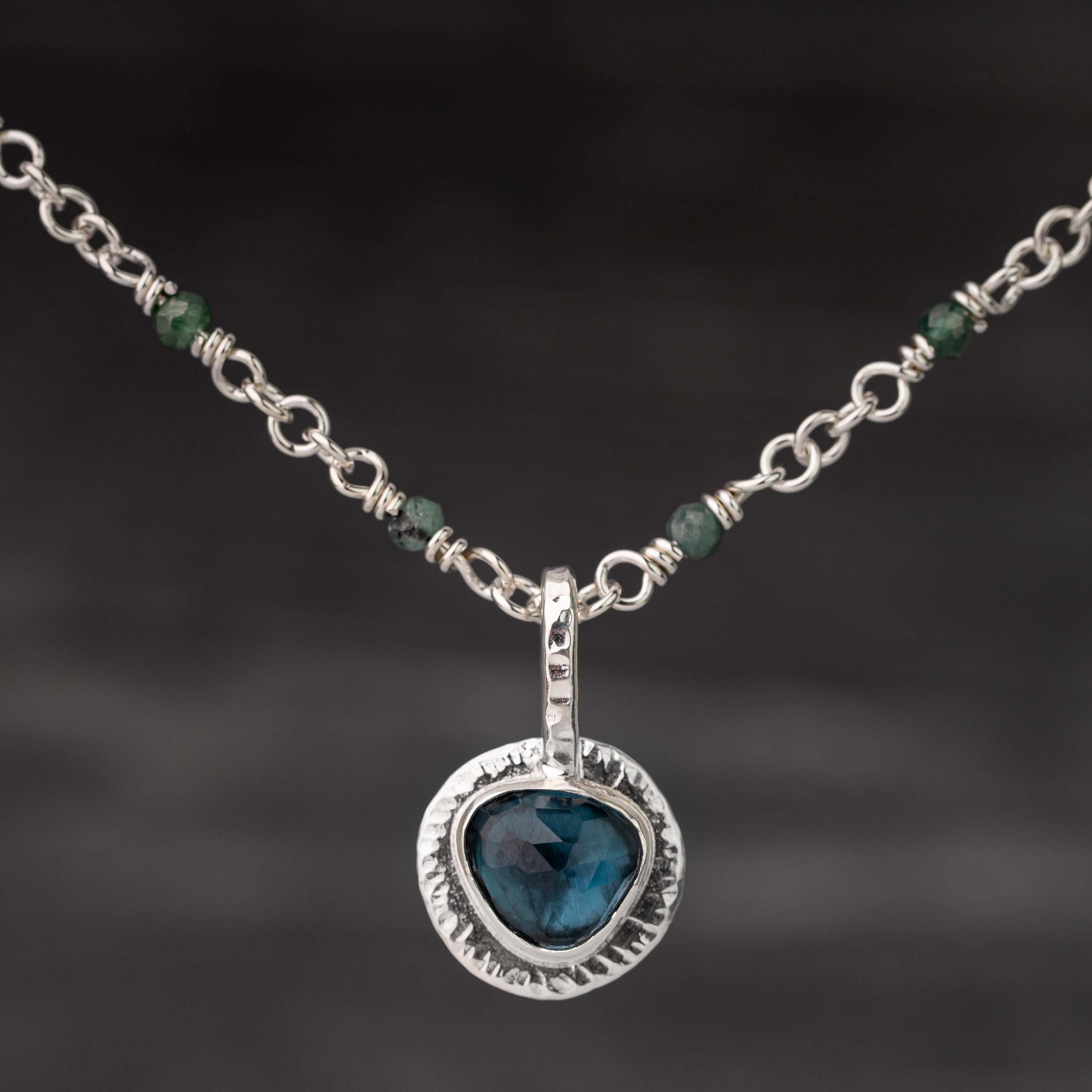 Blue Topaz Pendant on Linked Stone Chain