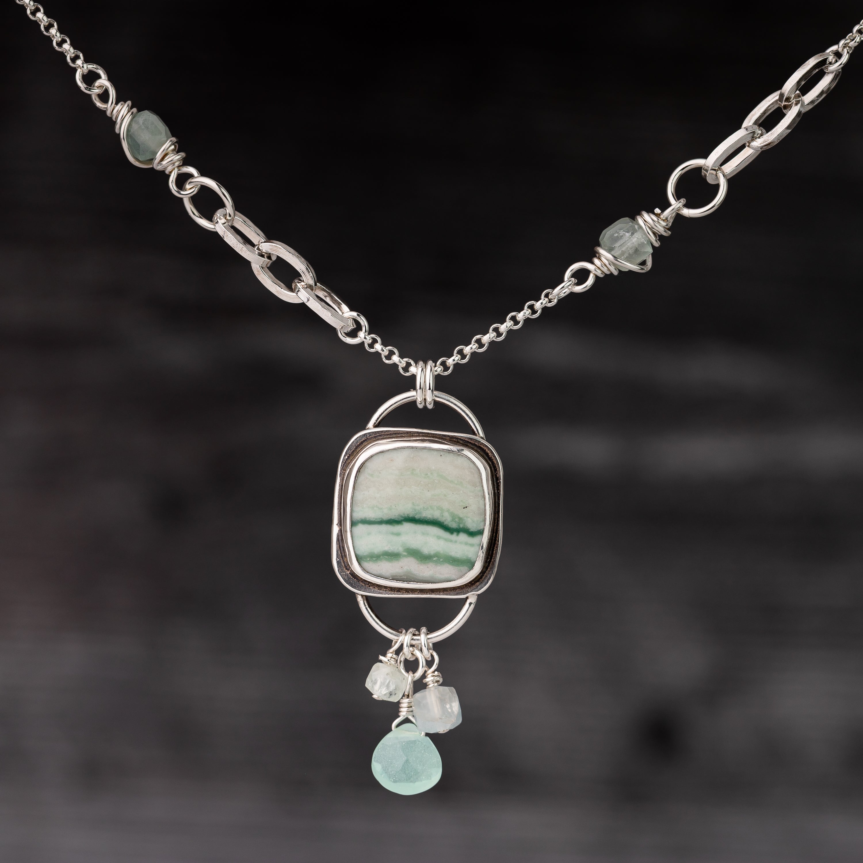 Agate, Aquamarine and Chalcedony Necklace