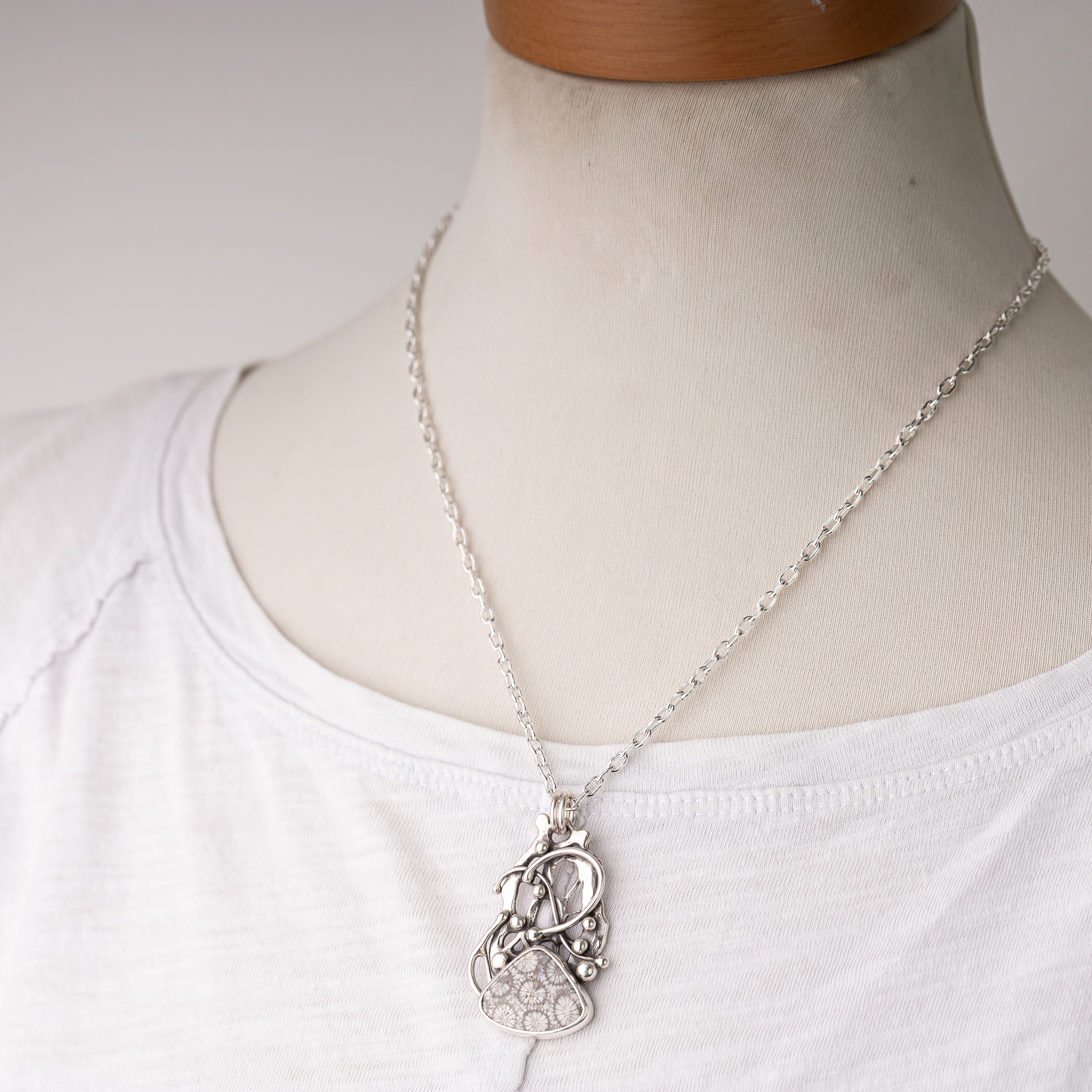 Fossil Coral Pendant on Handmade Chain