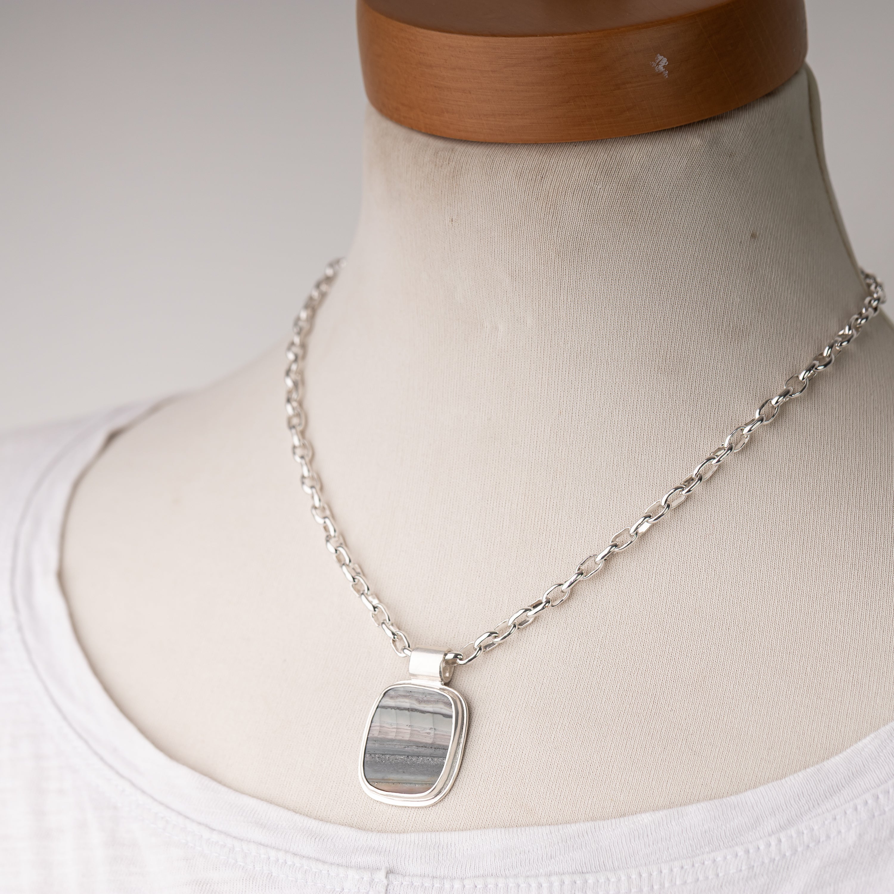 Saturn Agate Pendant on Handmade Toggle Chain