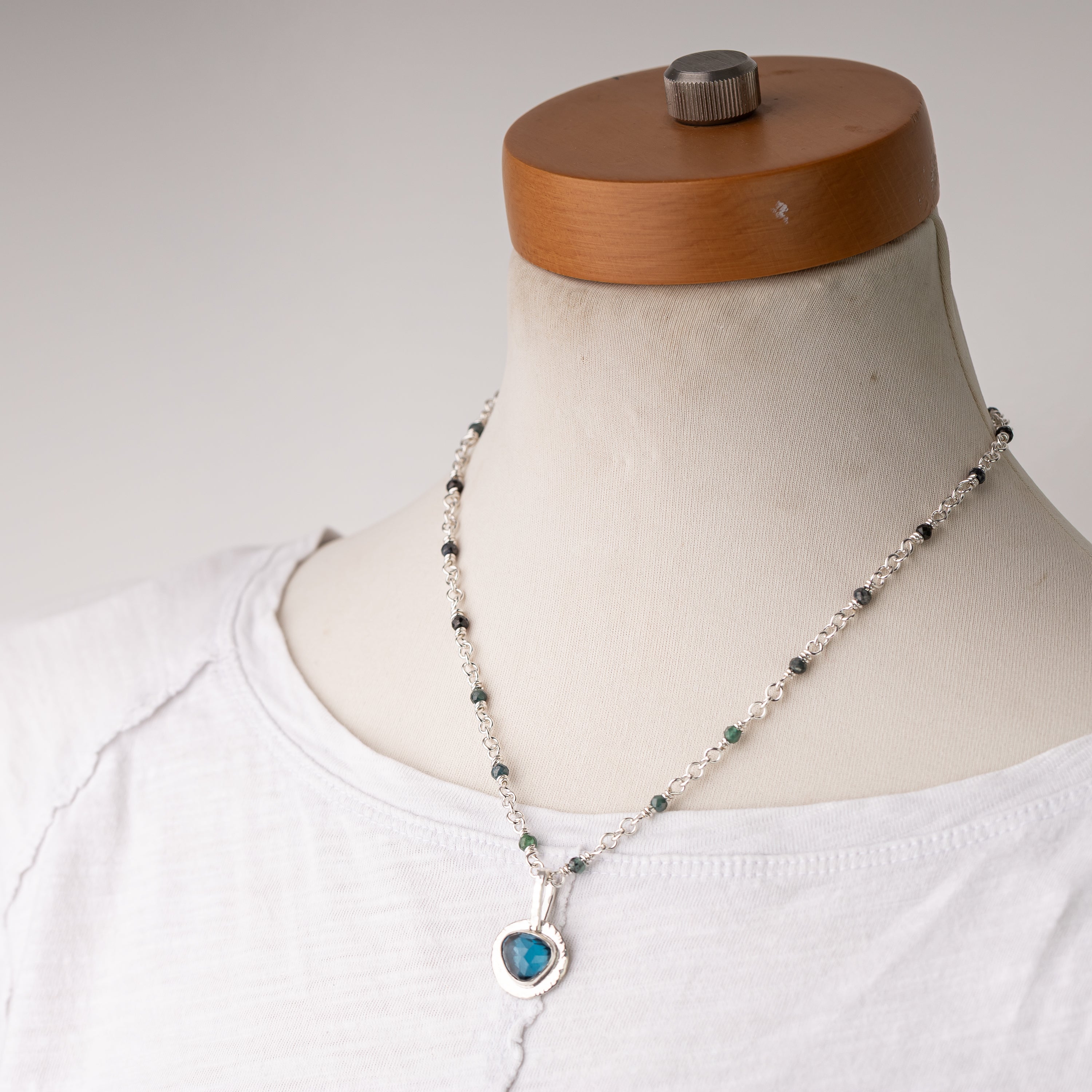 Blue Topaz Pendant on Linked Stone Chain