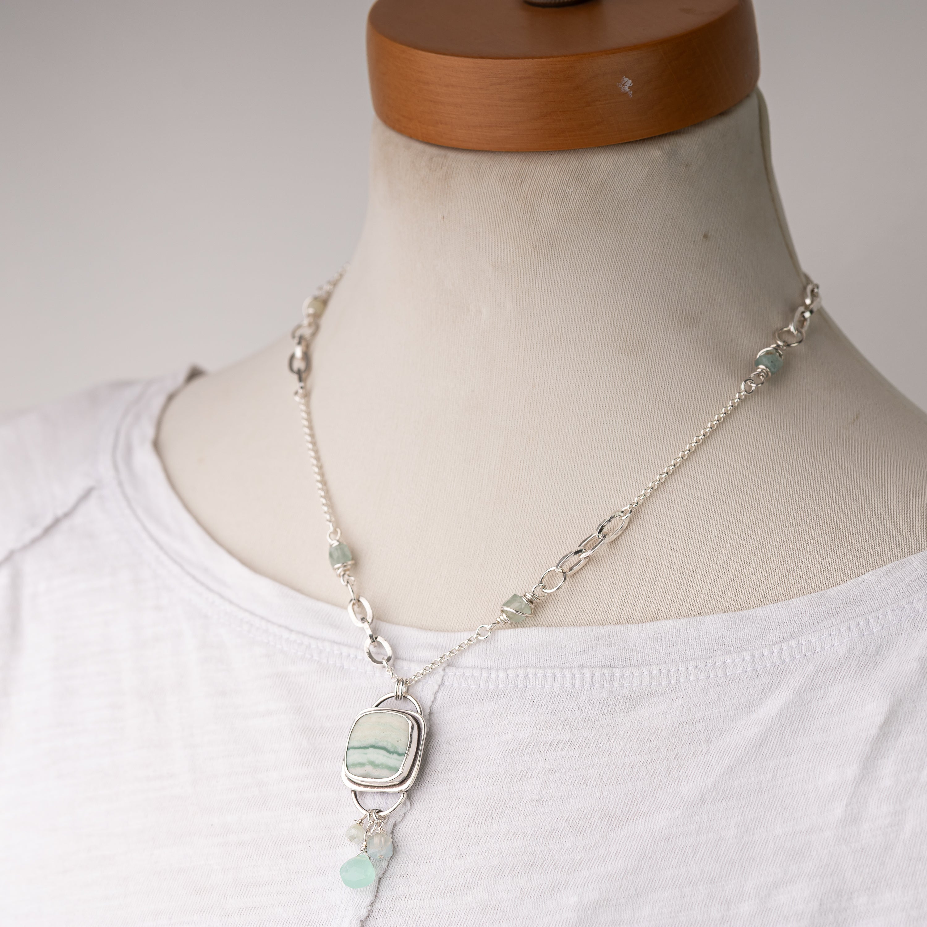 Agate, Aquamarine and Chalcedony Necklace